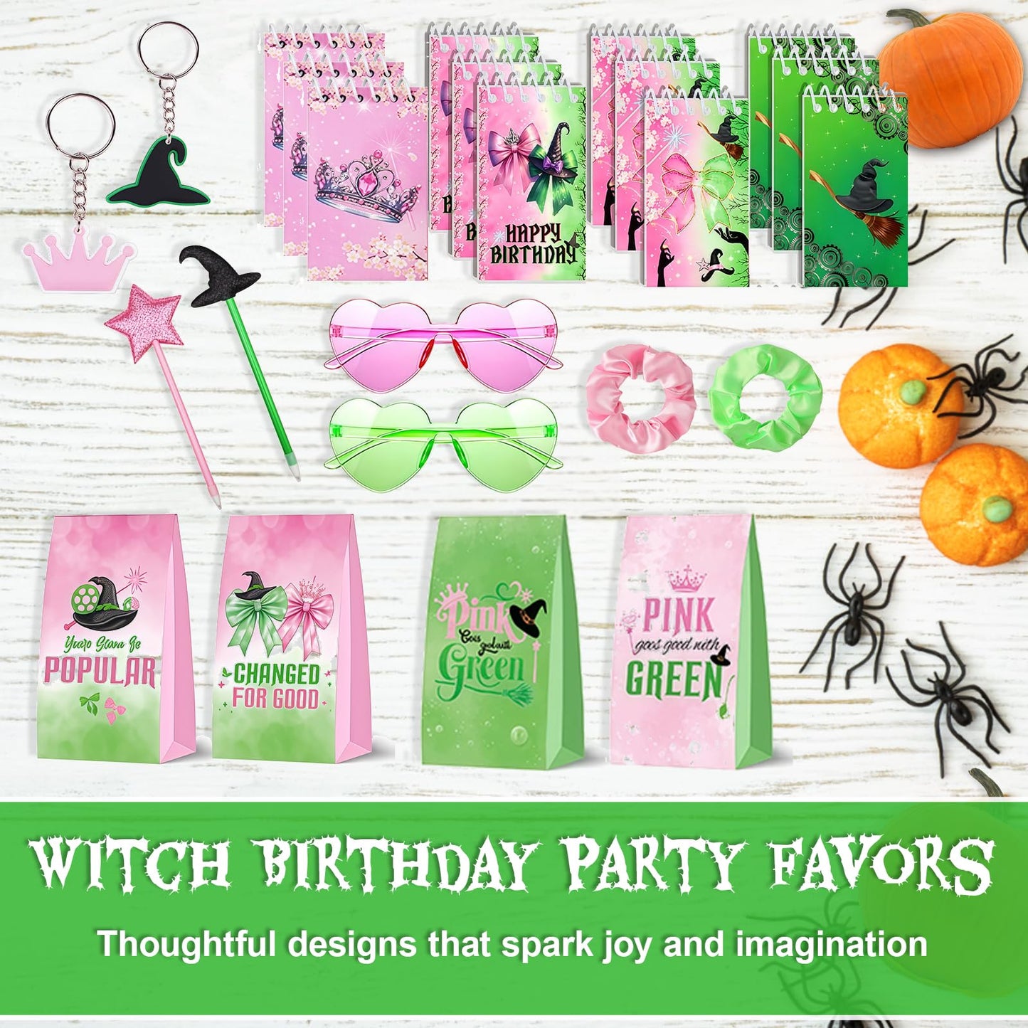 MEPIG 84 Pcs Pink & Green Witch Party Favors for 12 Guests