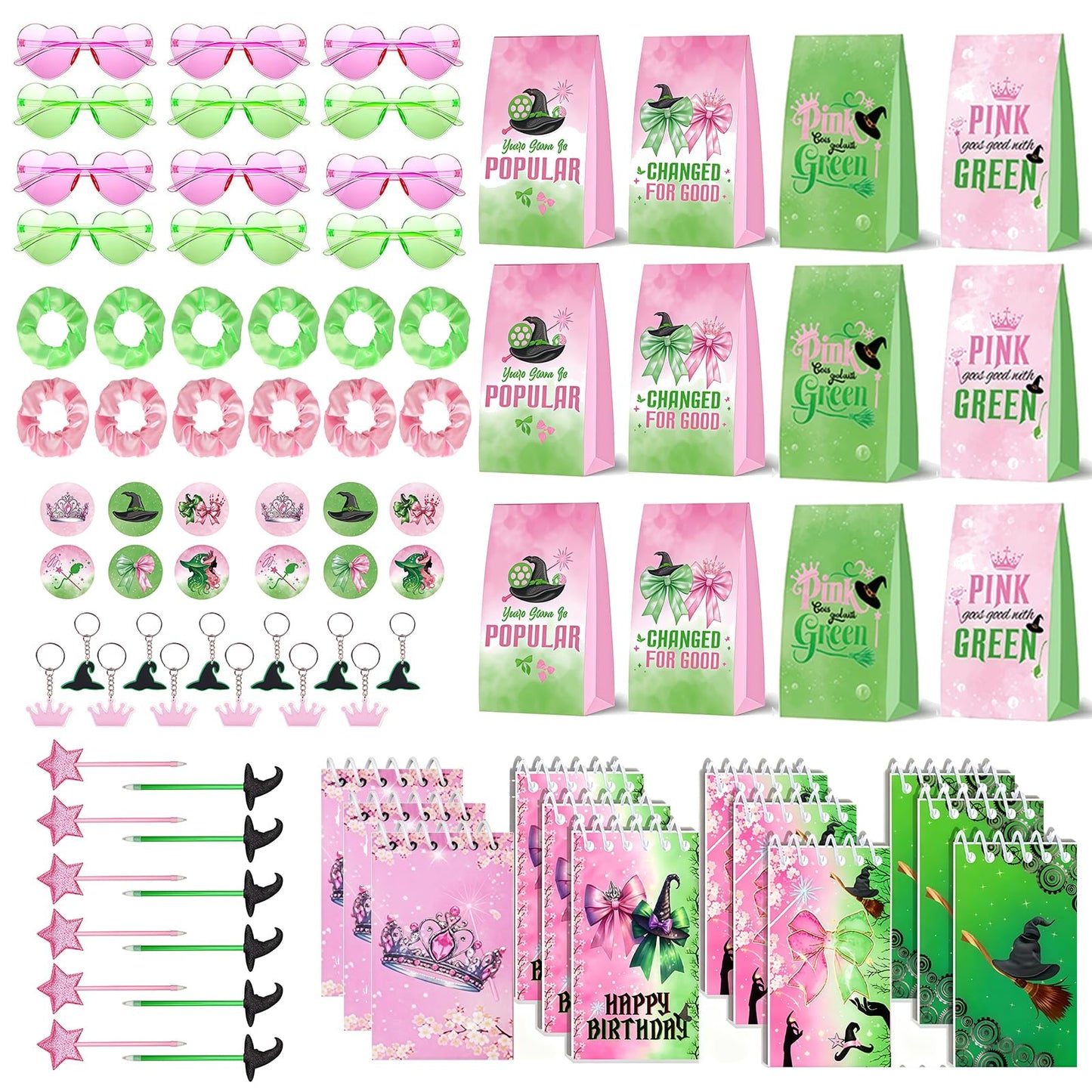 MEPIG 84 Pcs Pink & Green Witch Party Favors for 12 Guests