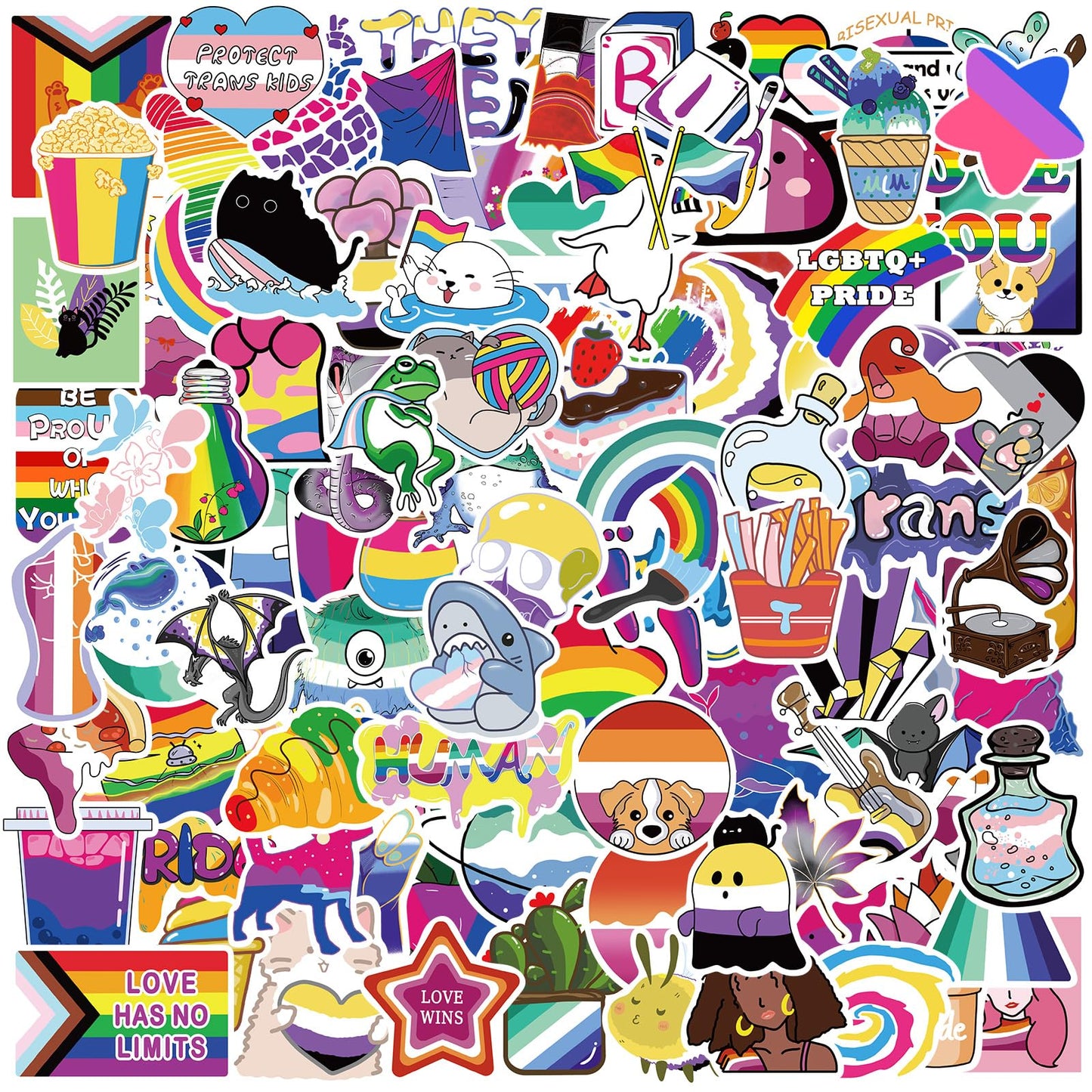 MEPLUM Pride Stickers – 200 Mixed LGBTQ+ Vinyl Stickers Bulk for Pride, Laptops, Water Bottles, and More