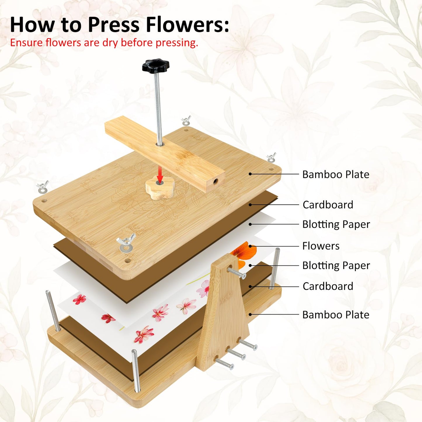 MeRGBWLife Large Bamboo Flower Press Kit – 11x7, 6 Layers, DIY Plant Press for Arts & Crafts