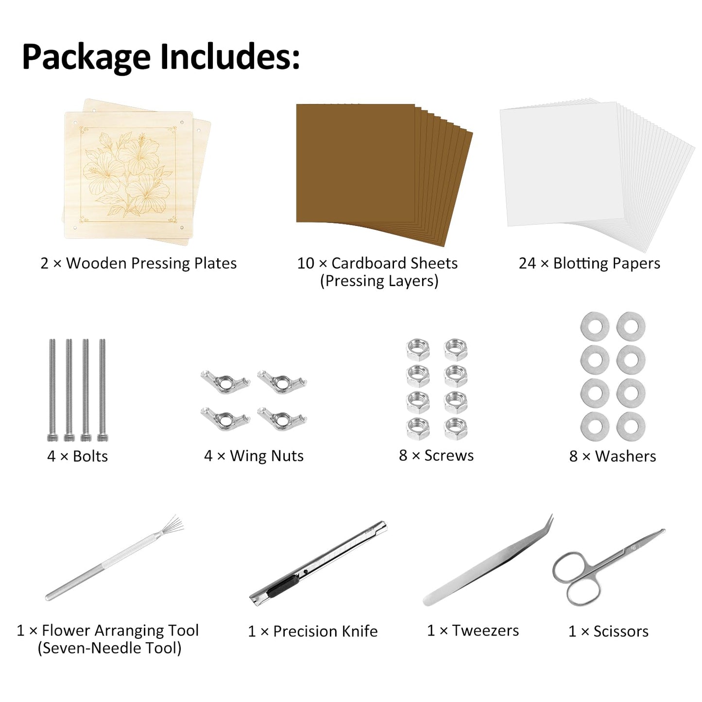 MeRGBWLife Flower Press – 11x11 Inch, 10-Layer Wooden Kit for Pressed Flowers and Crafts