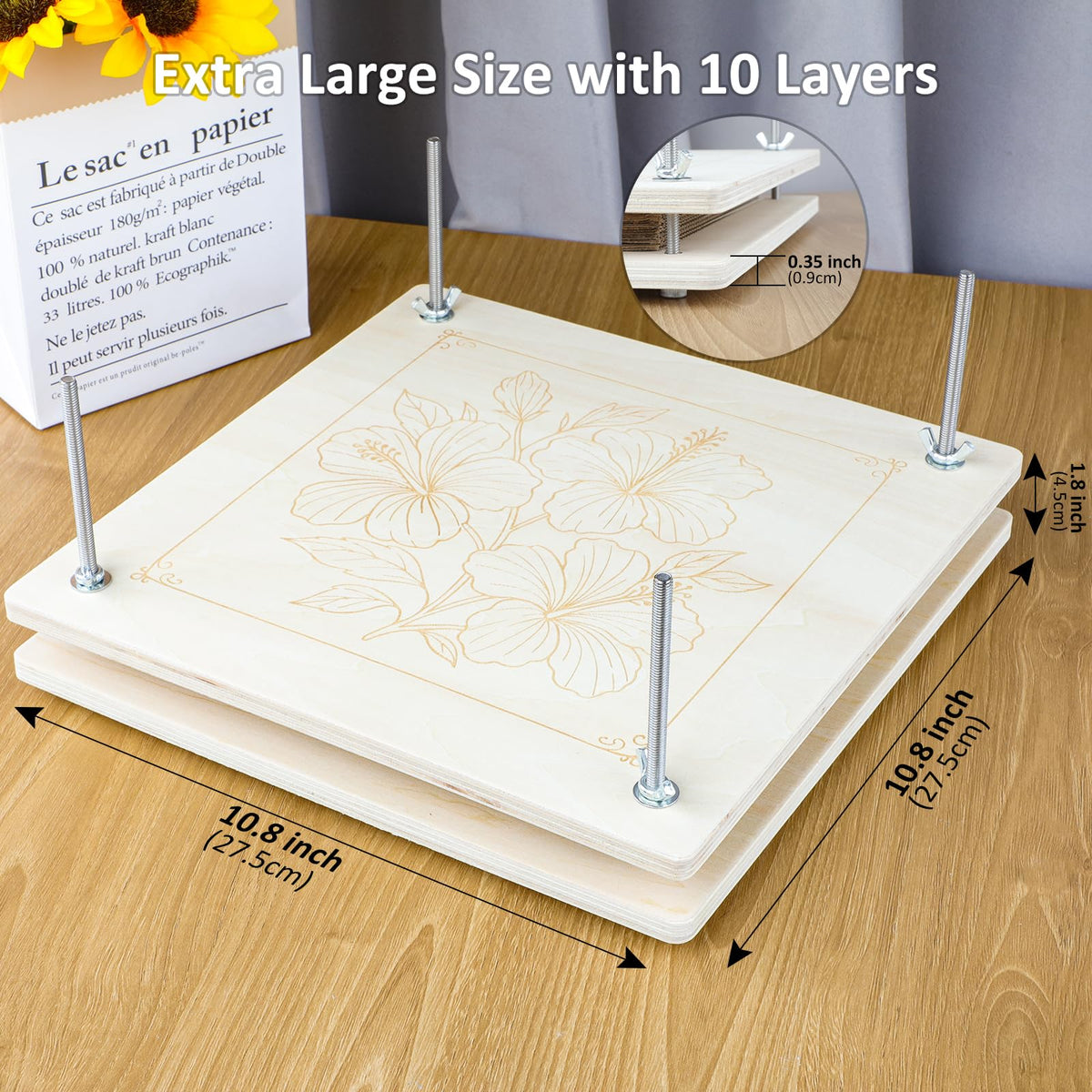 MeRGBWLife Flower Press – 11x11 Inch, 10-Layer Wooden Kit for Pressed Flowers and Crafts