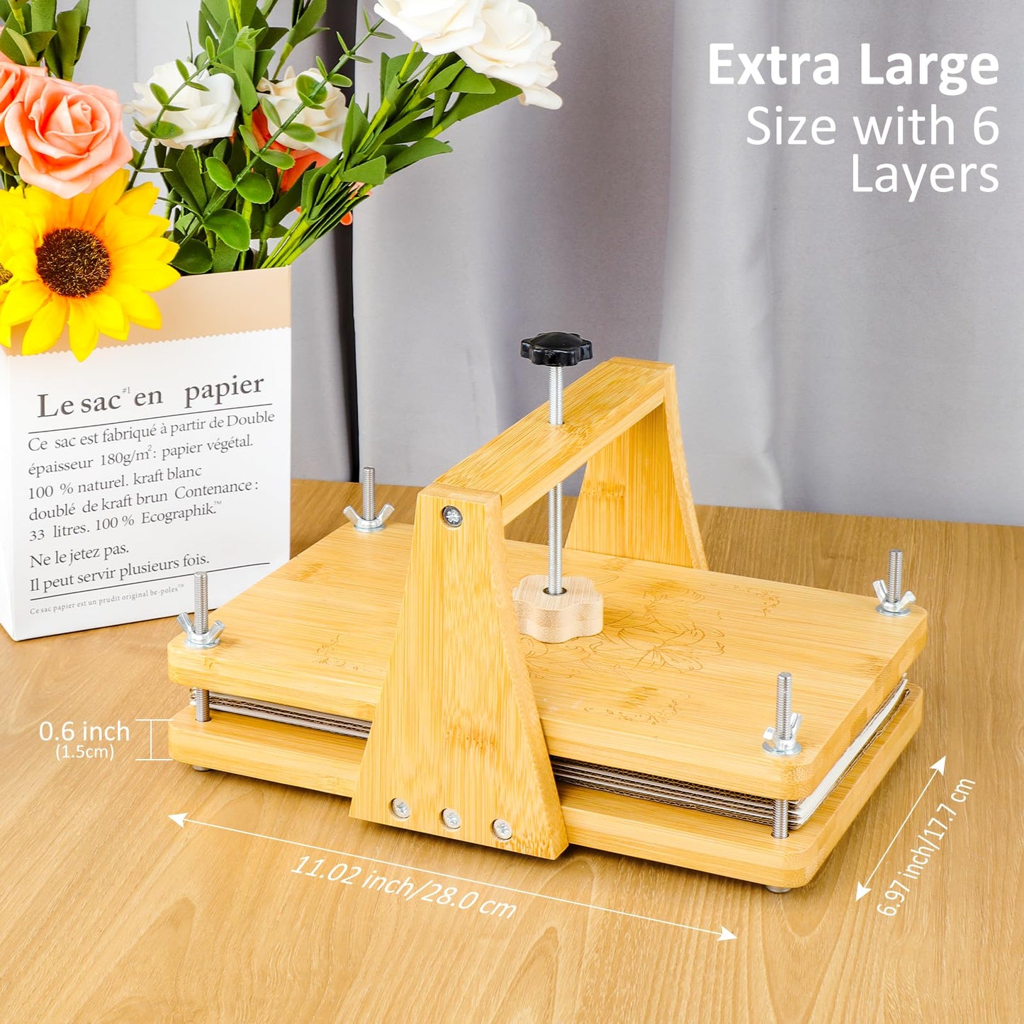 MeRGBWLife Large Bamboo Flower Press Kit – 11x7, 6 Layers, DIY Plant Press for Arts & Crafts