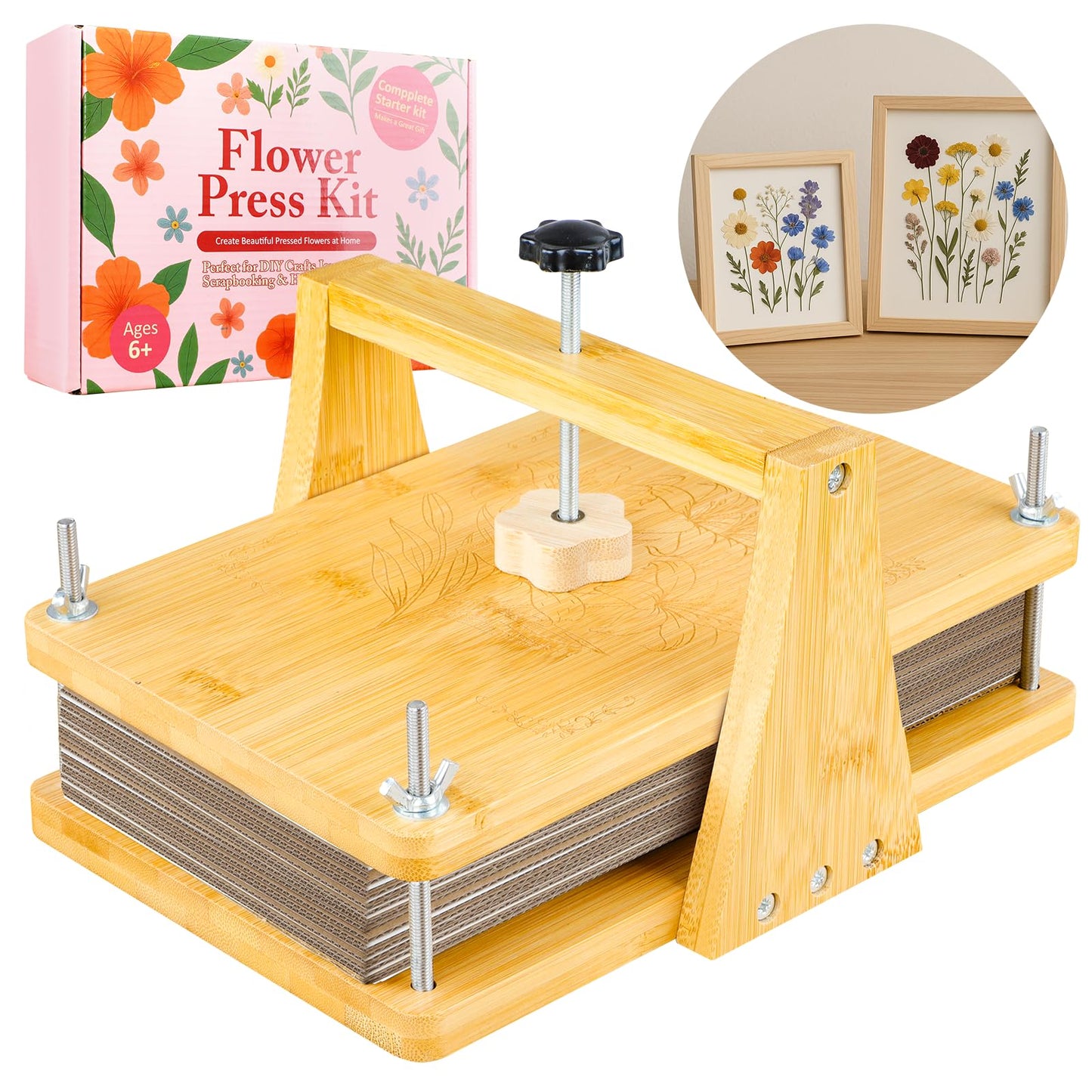 MeRGBWLife Large Bamboo Flower Press Kit – 11x7, 6 Layers, DIY Plant Press for Arts & Crafts
