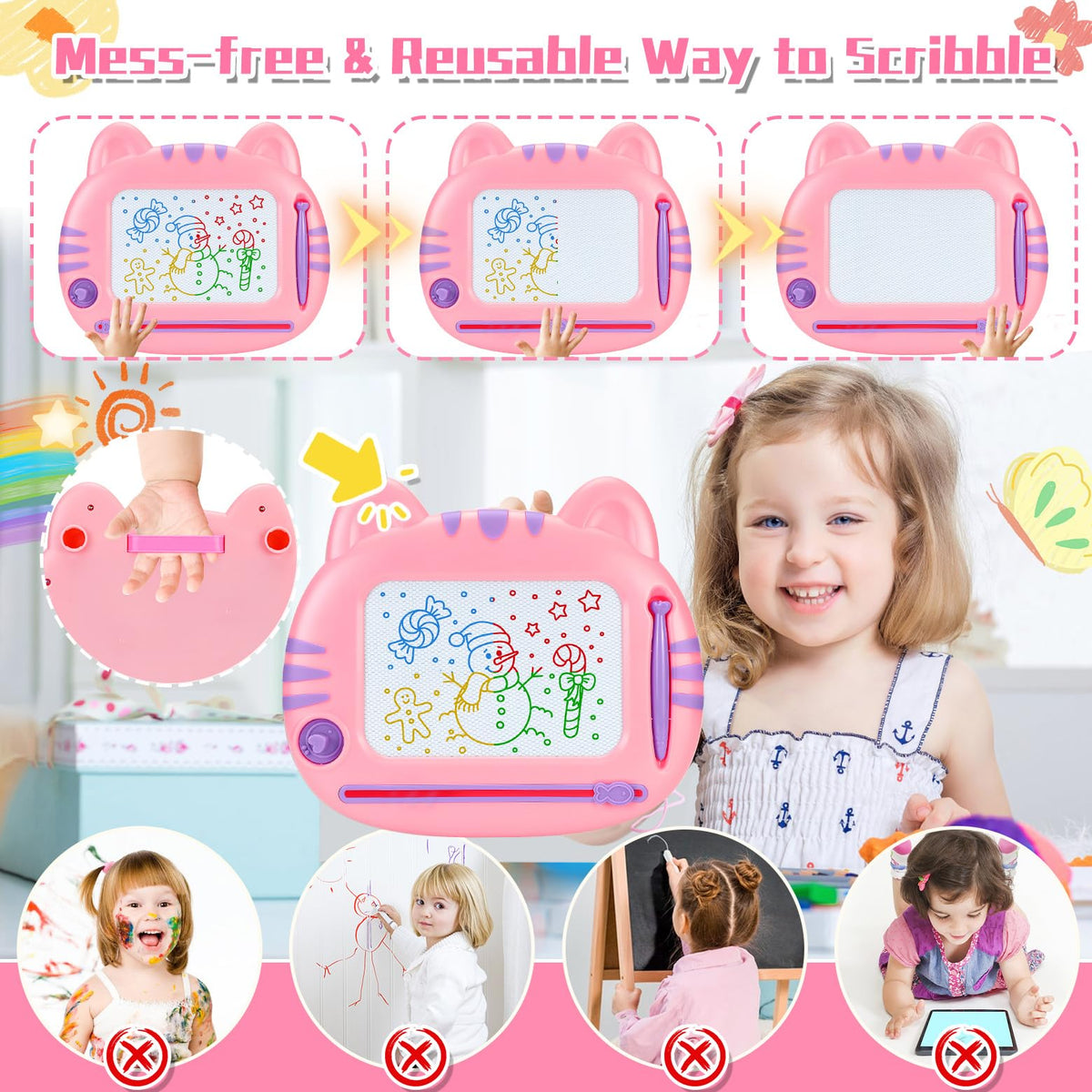 MERGUEZ Magnetic Drawing Board for Toddlers – Mess-Free Doodle Toy for Ages 3-6