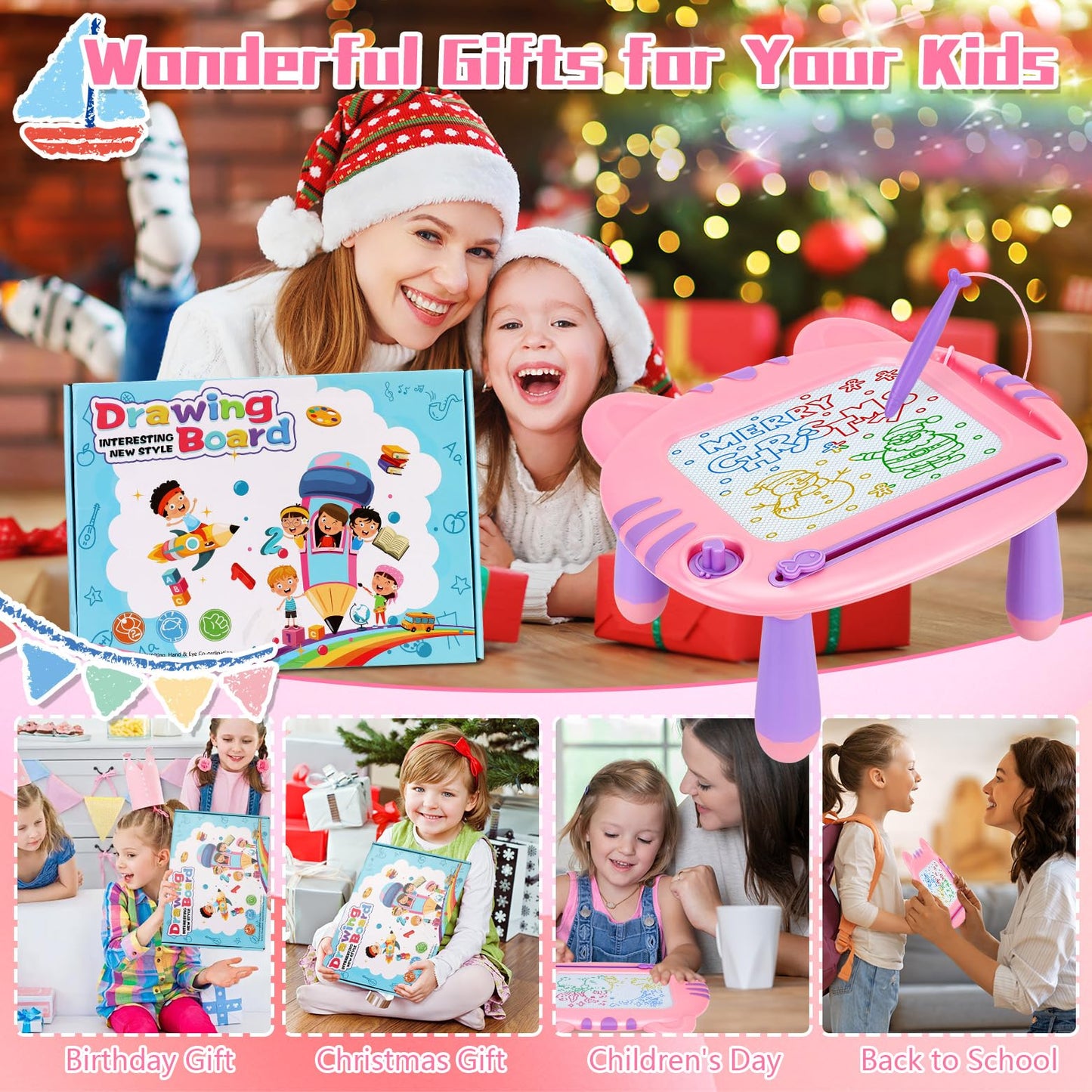 MERGUEZ Magnetic Drawing Board for Toddlers – Mess-Free Doodle Toy for Ages 3-6