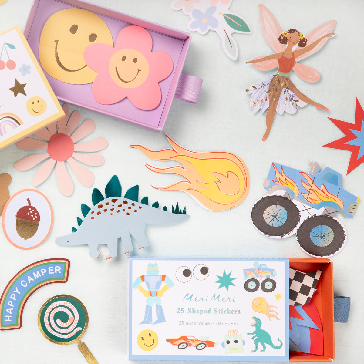 Meri Meri Dinosaur Stickers – Pack of 25, Easy Peel, Matchbox Gift Box, Ages 3+