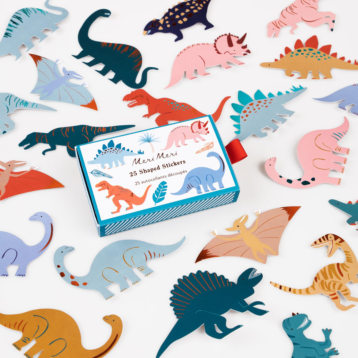 Meri Meri Dinosaur Stickers – Pack of 25, Easy Peel, Matchbox Gift Box, Ages 3+
