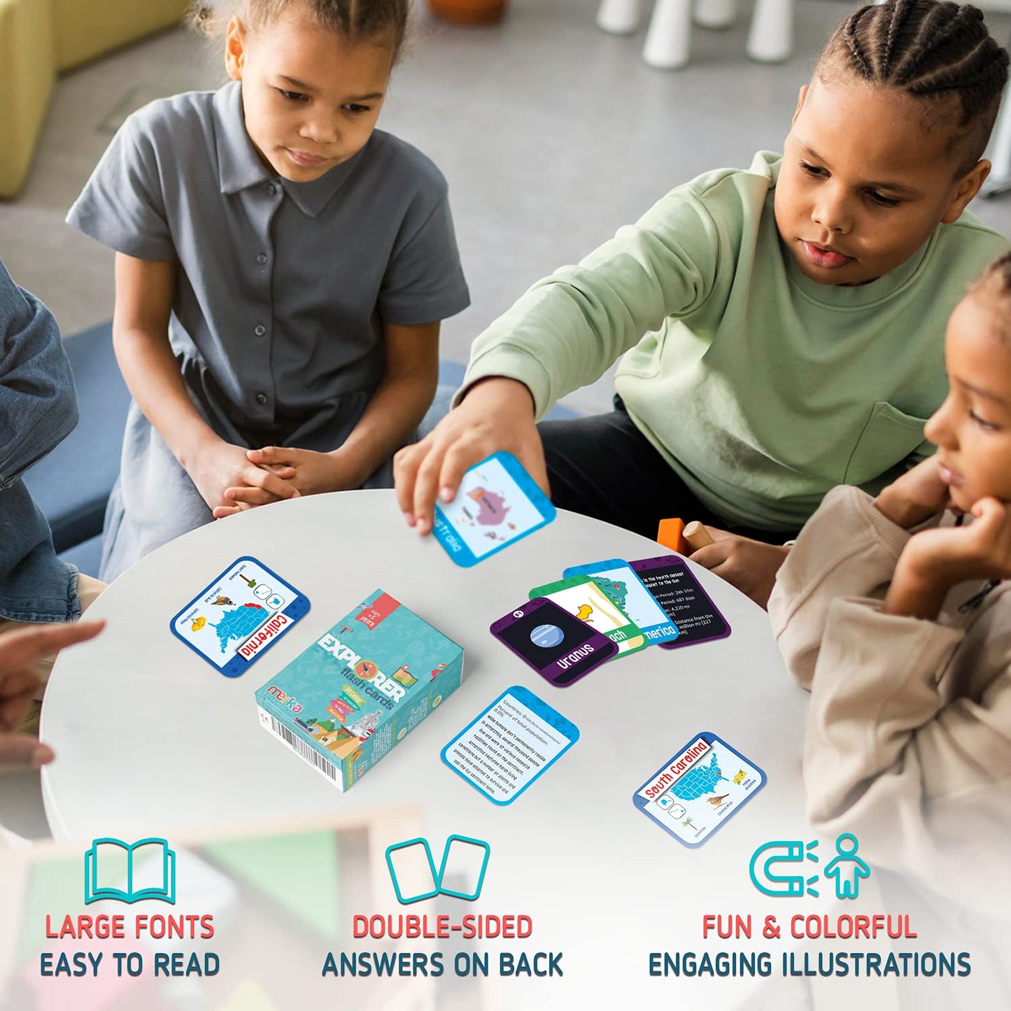 merka Science Flash Cards for Kids – 90-Count Waterproof Deck (Solar System, Anatomy & Geography)