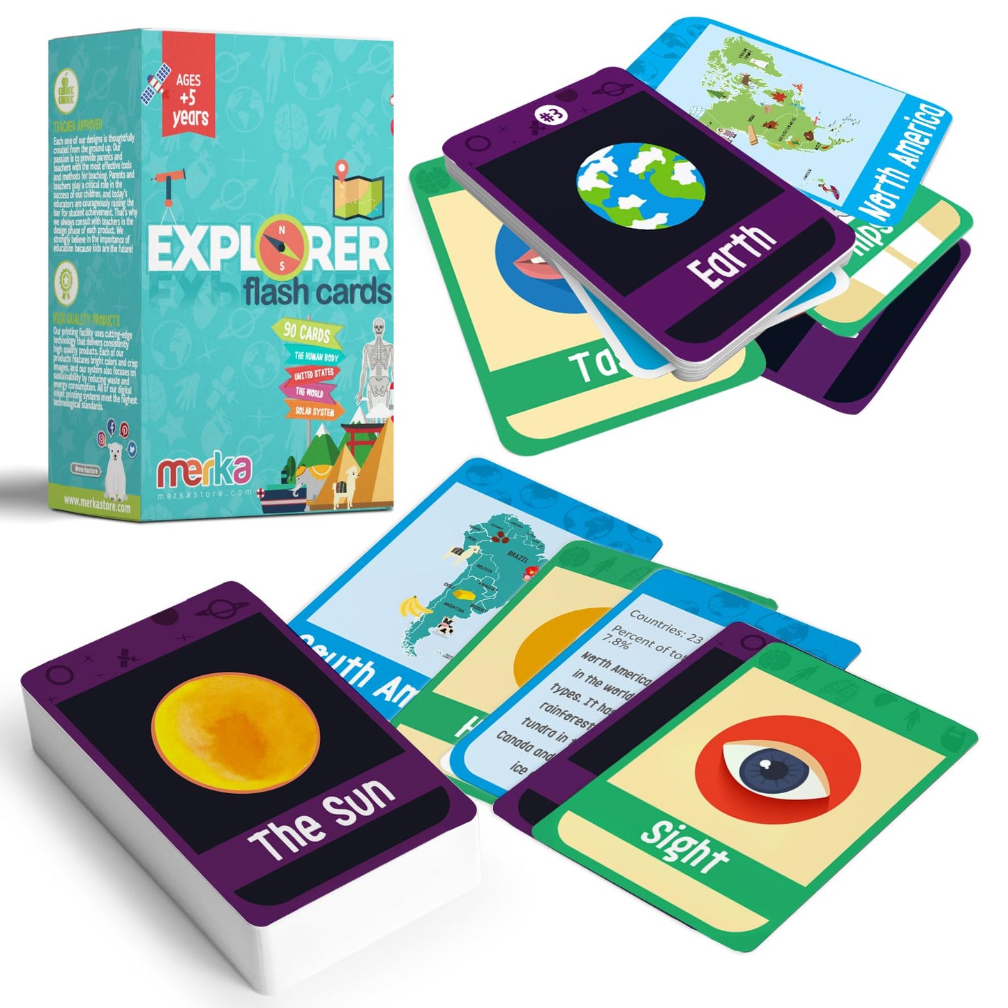 merka Science Flash Cards for Kids – 90-Count Waterproof Deck (Solar System, Anatomy & Geography)