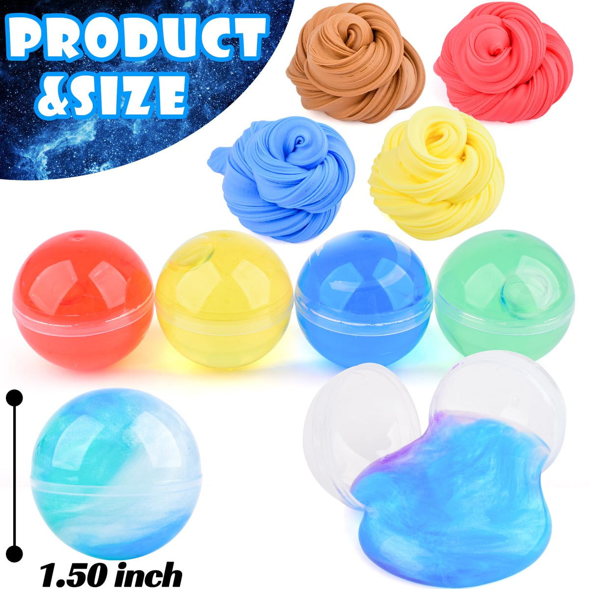 MERMAIDSLIME 32 Pack Galaxy Slime Balls – Soft, Non-Sticky, Mess-Free Party Favors