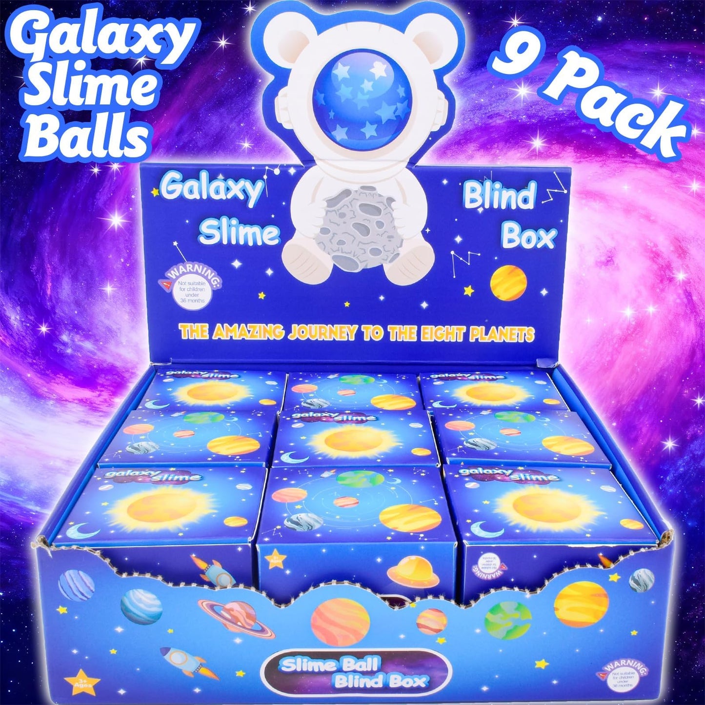 MERMAIDSLIME Galaxy Slime Party Favors — 9 Pack Eight Planets Slime Balls, Non-Sticky & Mess-Free