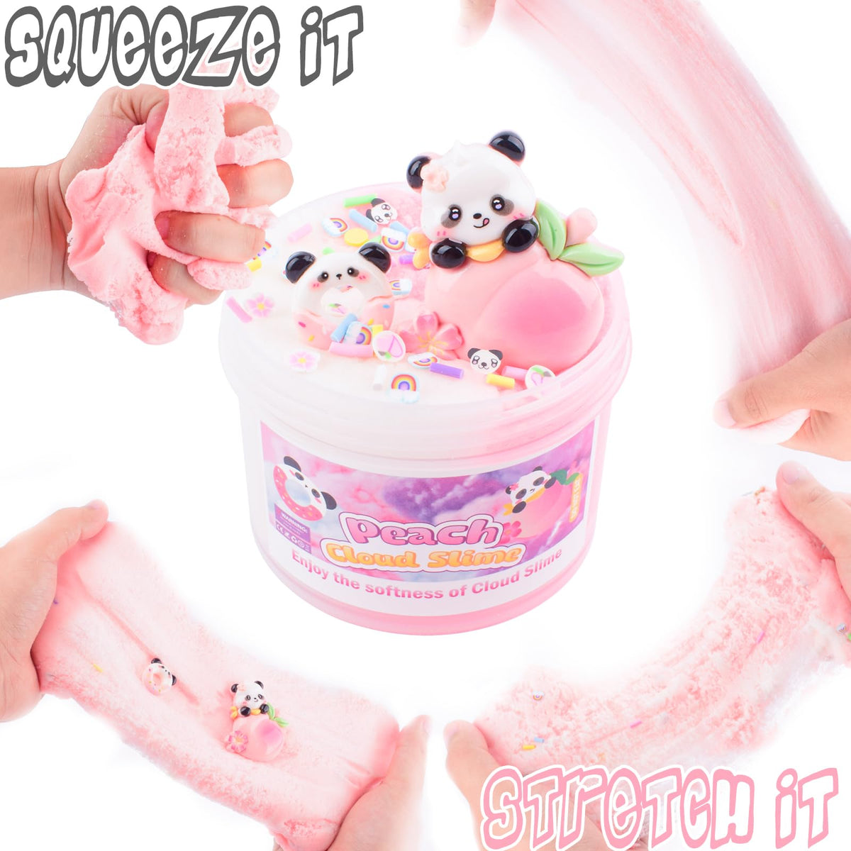 MERMAIDSLIME Pink Peach Cloud Slime Kit with Panda Add-Ins – Soft, Scented Slime for Kids