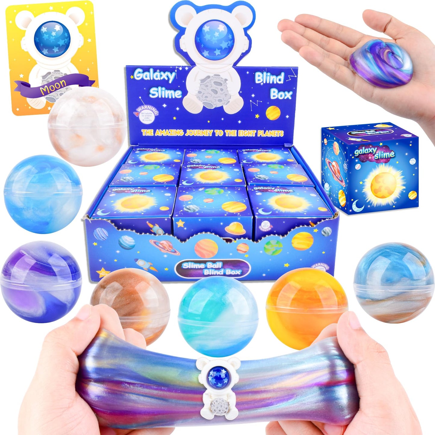 MERMAIDSLIME Galaxy Slime Party Favors — 9 Pack Eight Planets Slime Balls, Non-Sticky & Mess-Free