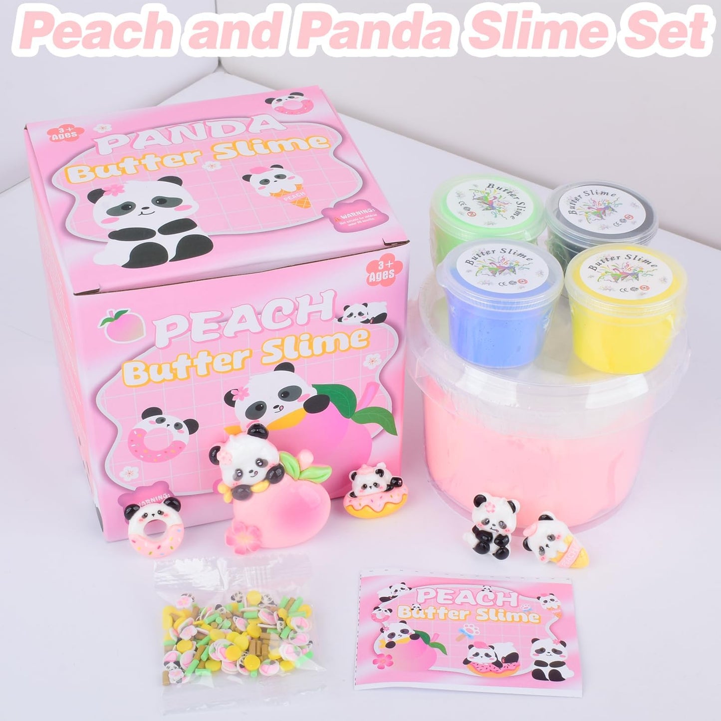 MERMAIDSLIME Pink Peach Butter Slime Kit with Panda Add-Ins – 300 ml, Soft Non-Sticky, Scented Slime for Kids