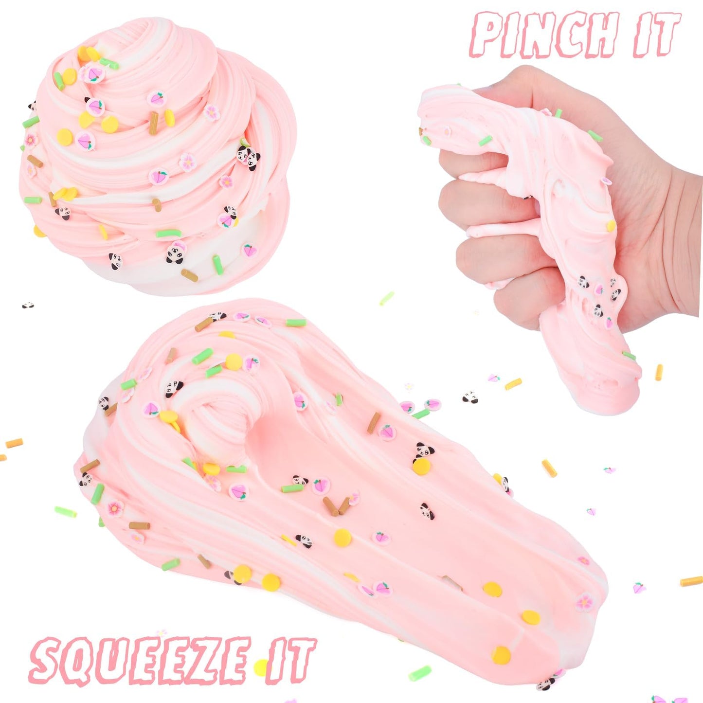 MERMAIDSLIME Pink Peach Butter Slime Kit with Panda Add-Ins – 300 ml, Soft Non-Sticky, Scented Slime for Kids