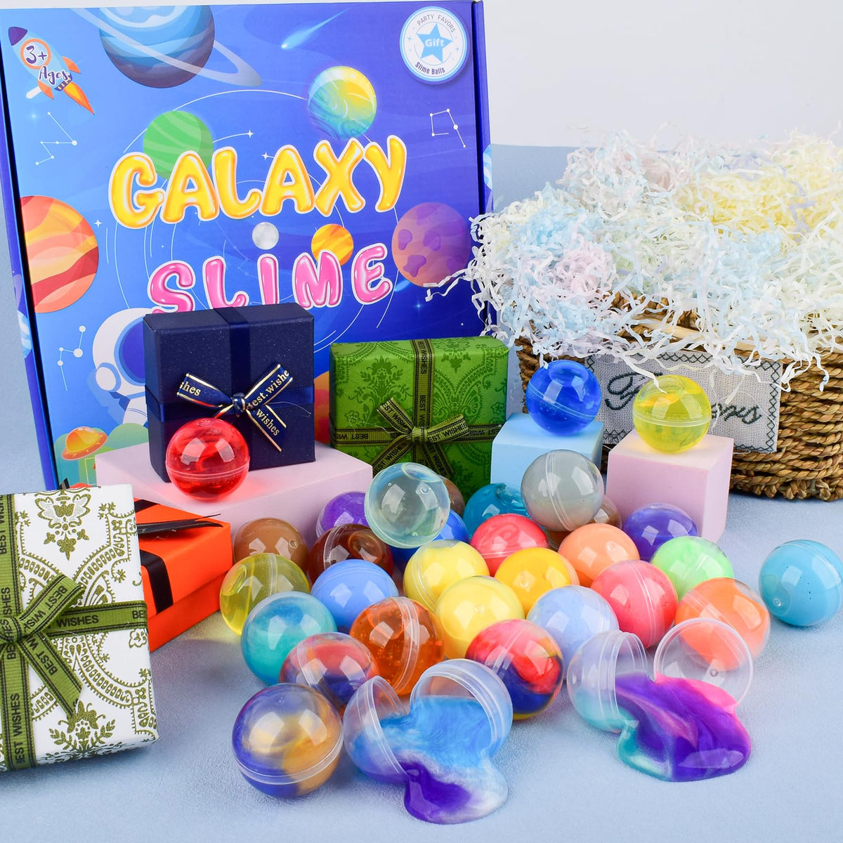 MERMAIDSLIME 32 Pack Galaxy Slime Balls – Soft, Non-Sticky, Mess-Free Party Favors
