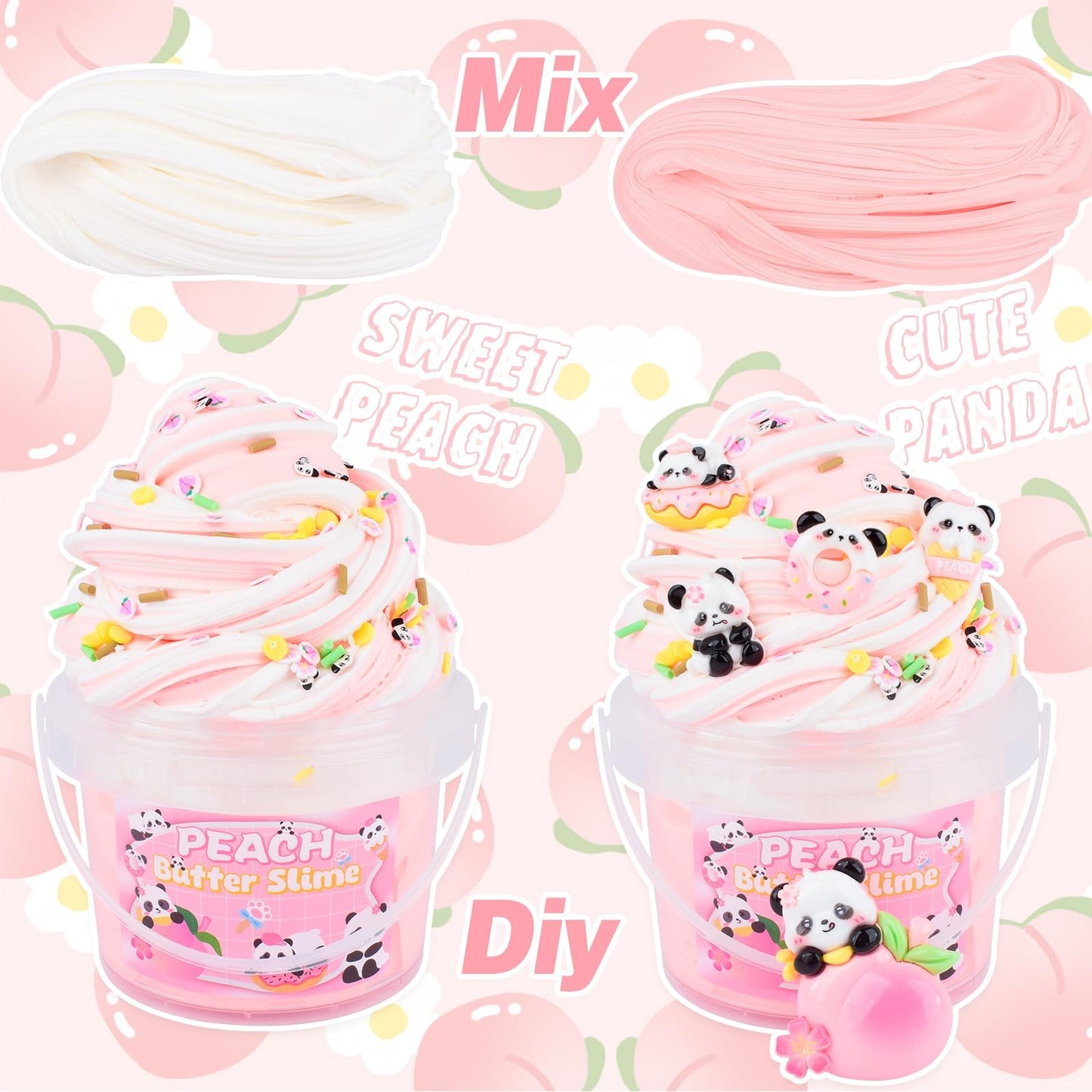 MERMAIDSLIME Pink Peach Butter Slime Kit with Panda Add-Ins – 300 ml, Soft Non-Sticky, Scented Slime for Kids