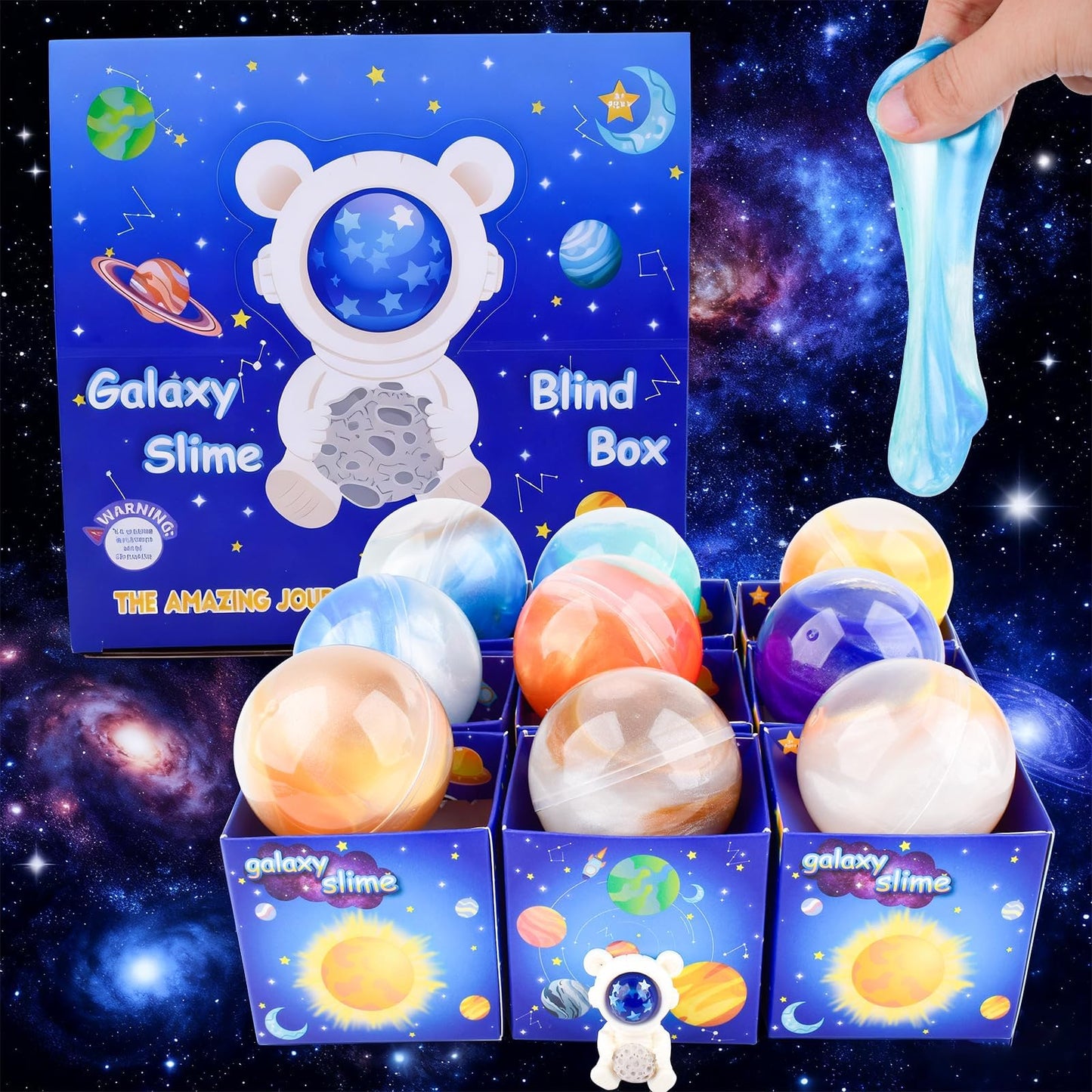 MERMAIDSLIME Galaxy Slime Party Favors — 9 Pack Eight Planets Slime Balls, Non-Sticky & Mess-Free