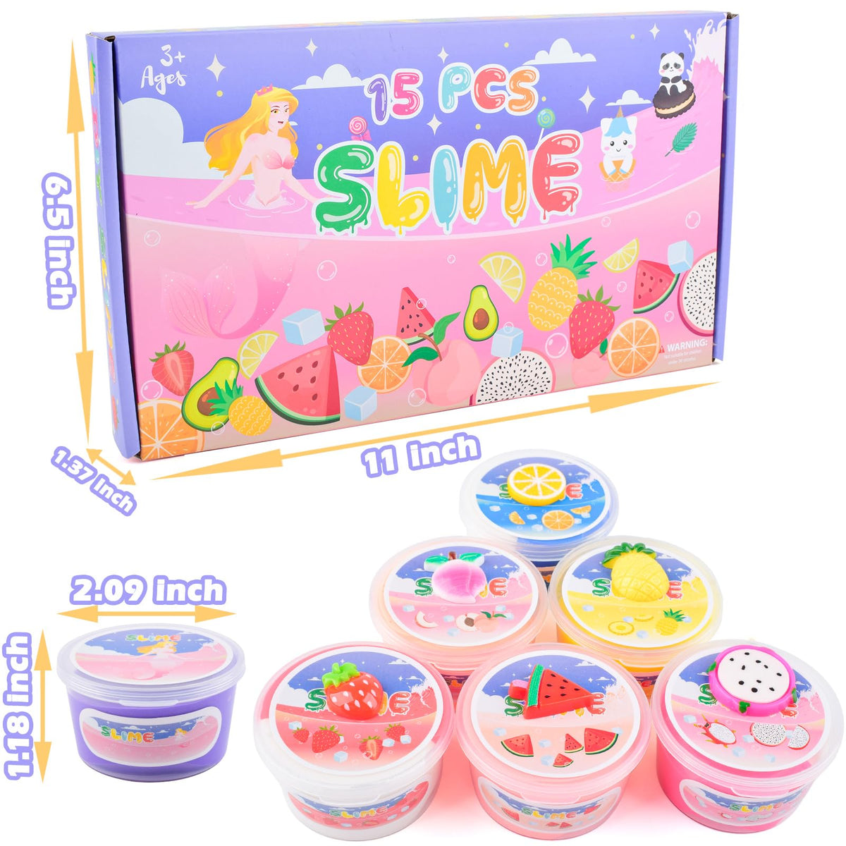 MermaidSlime 15-Pack Butter Slime Kit with Fruit Charms | Scented Slime Gift & Party Favors for Kids
