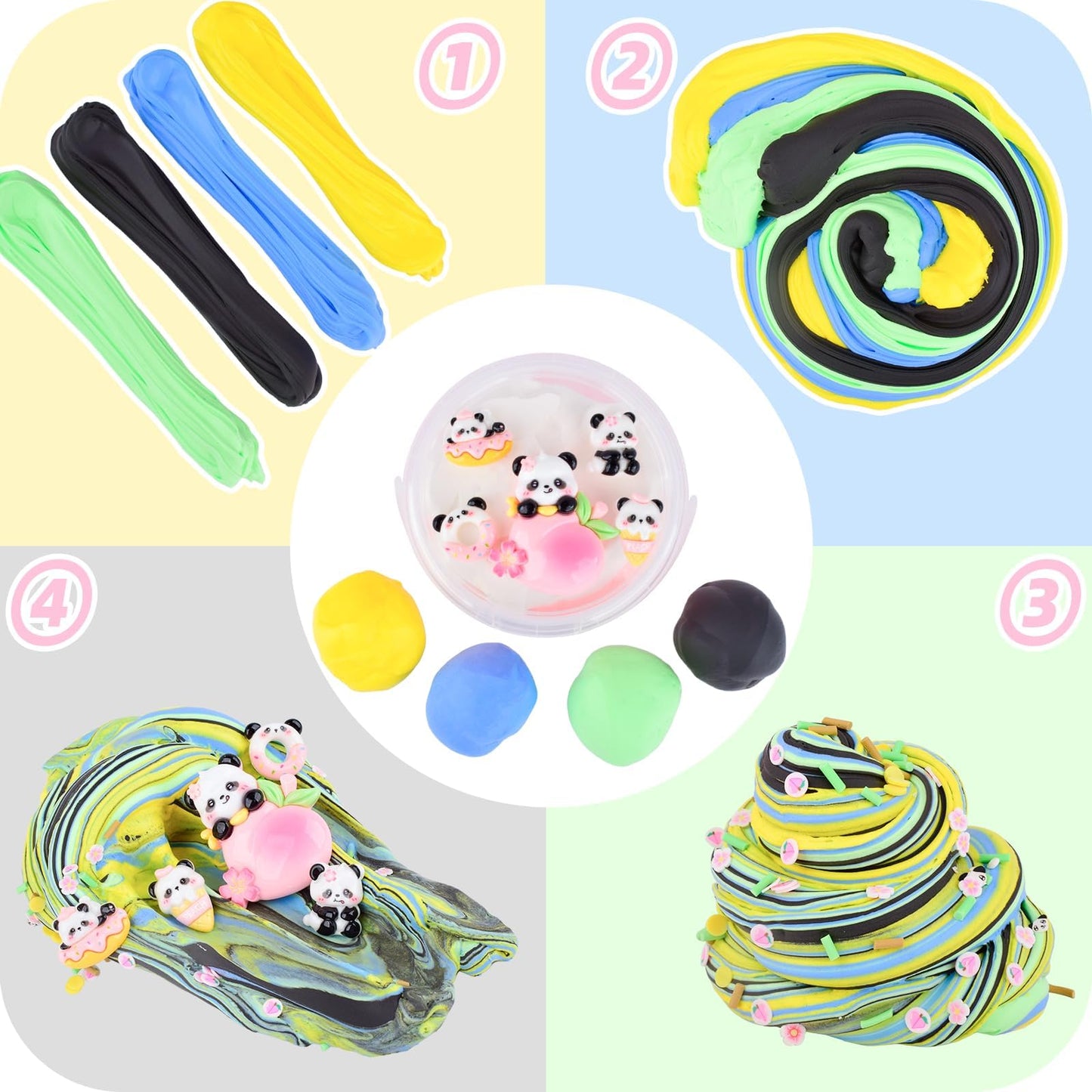 MERMAIDSLIME Pink Peach Butter Slime Kit with Panda Add-Ins – 300 ml, Soft Non-Sticky, Scented Slime for Kids