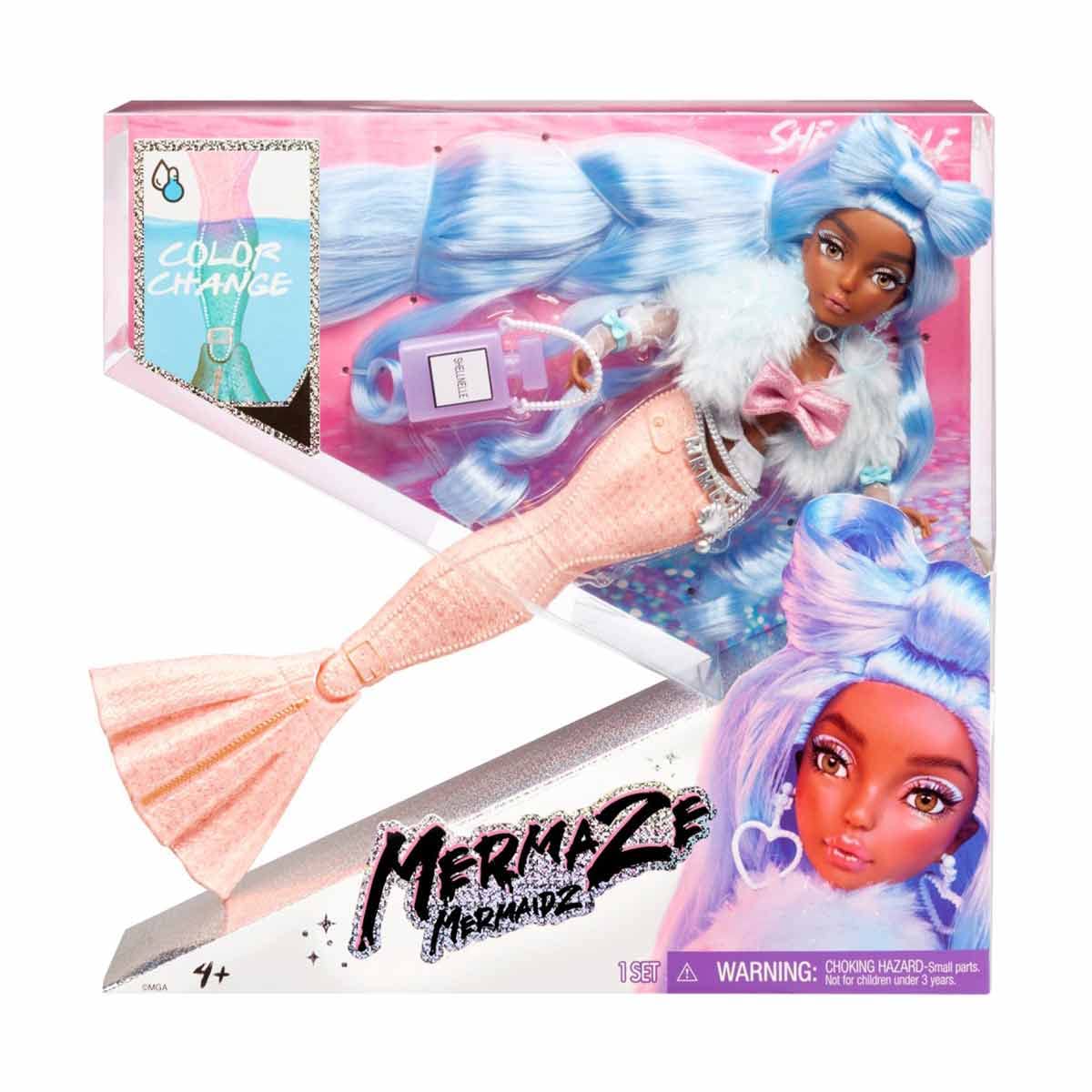 MERMAZE MERMAIDZ Shellnelle Color Change Doll - Poseable Mermaid Fashion with Accessories