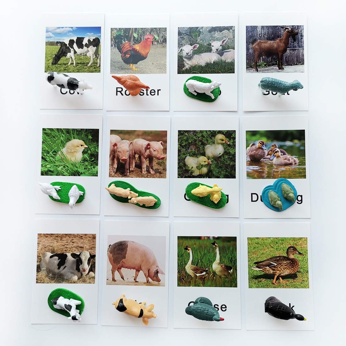 MEROCO Montessori Animal Match – Farm Animal Cards & Figurines for Preschool Learning NEWT033
