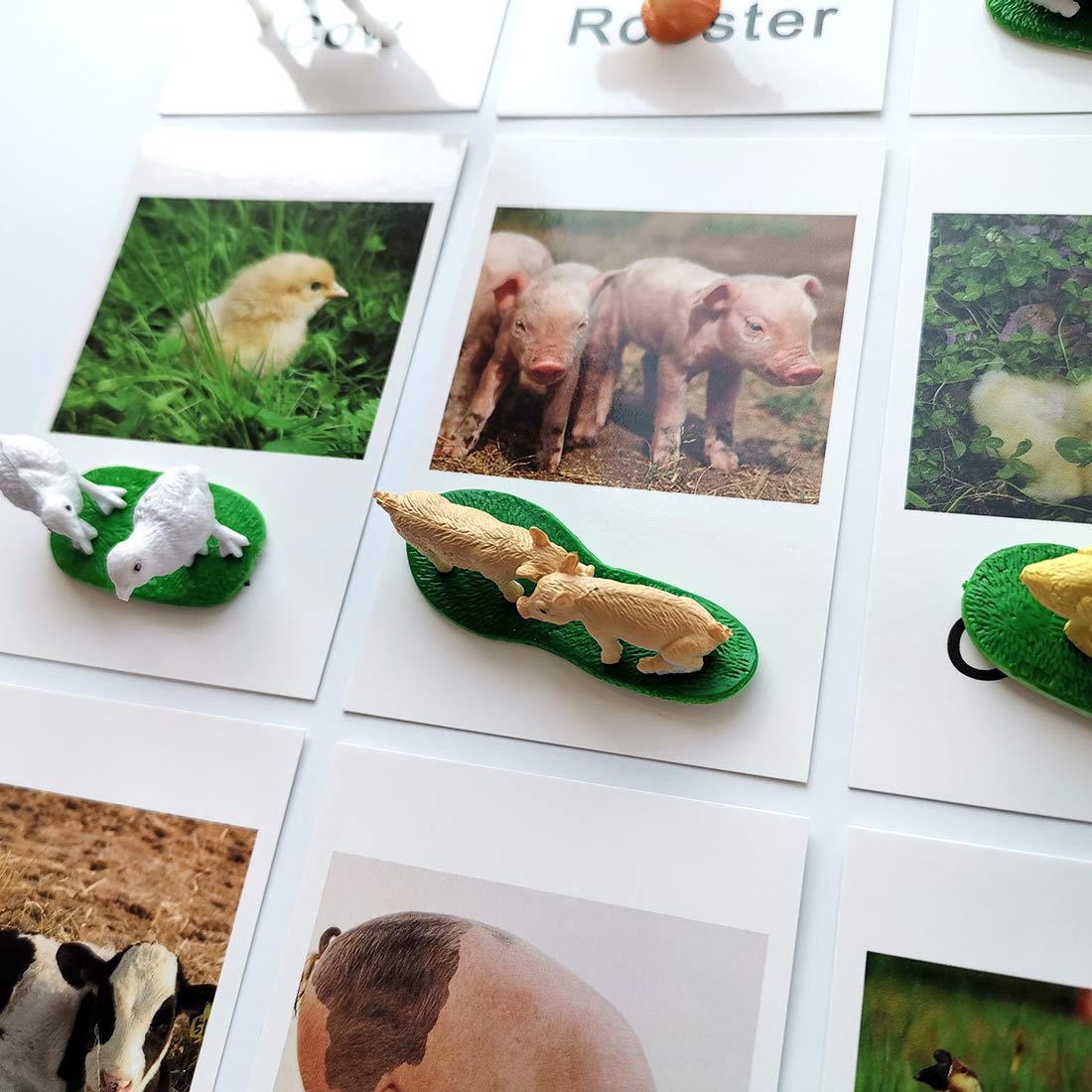 MEROCO Montessori Animal Match – Farm Animal Cards & Figurines for Preschool Learning NEWT033