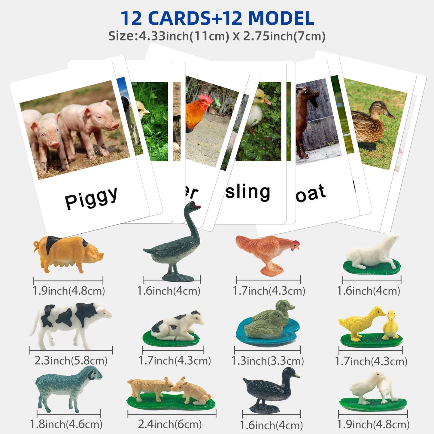 MEROCO Montessori Animal Match – Farm Animal Cards & Figurines for Preschool Learning NEWT033