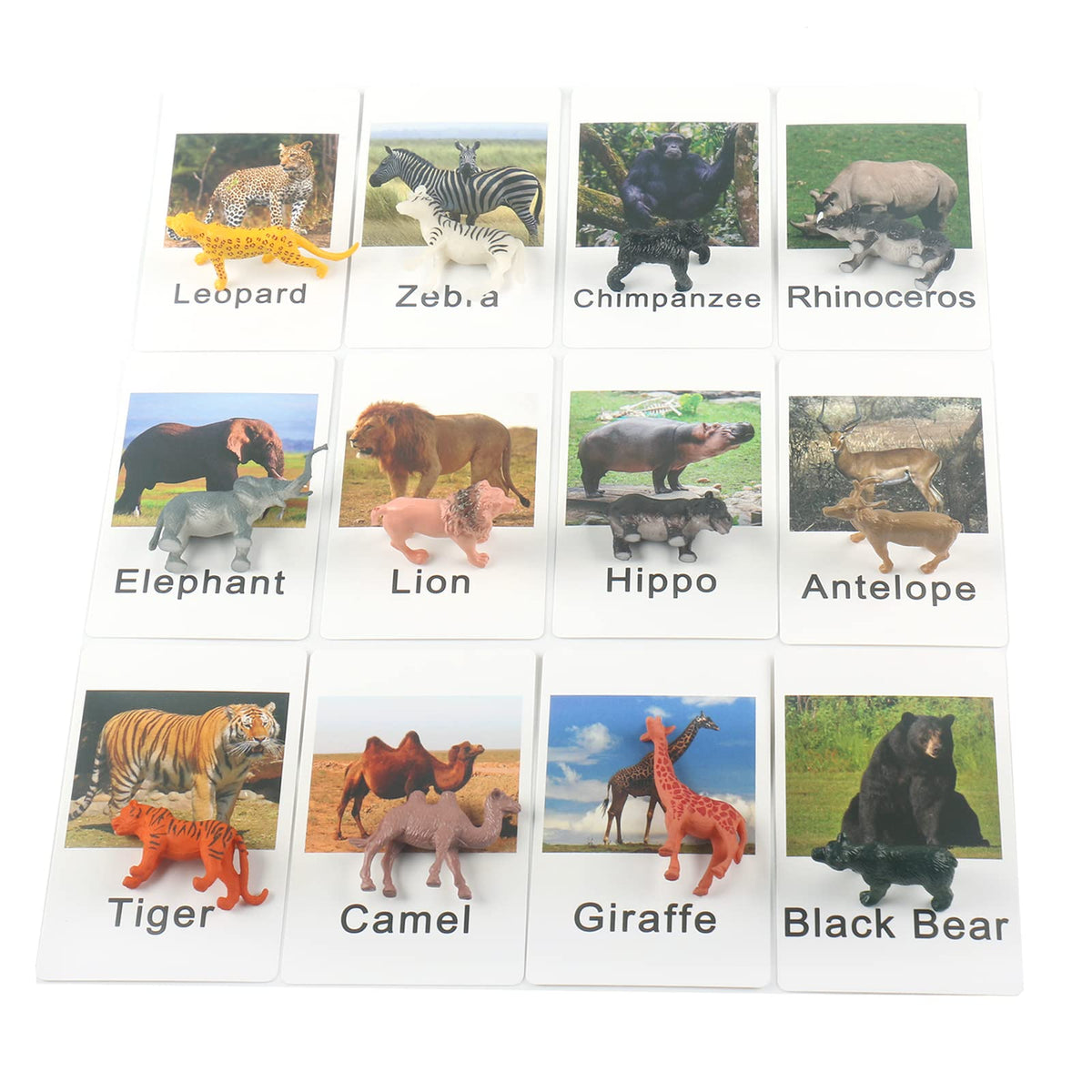 MEROCO Montessori Zoo Safari Match – 12 Cards & 12 Animal Figurines for Preschool Learning