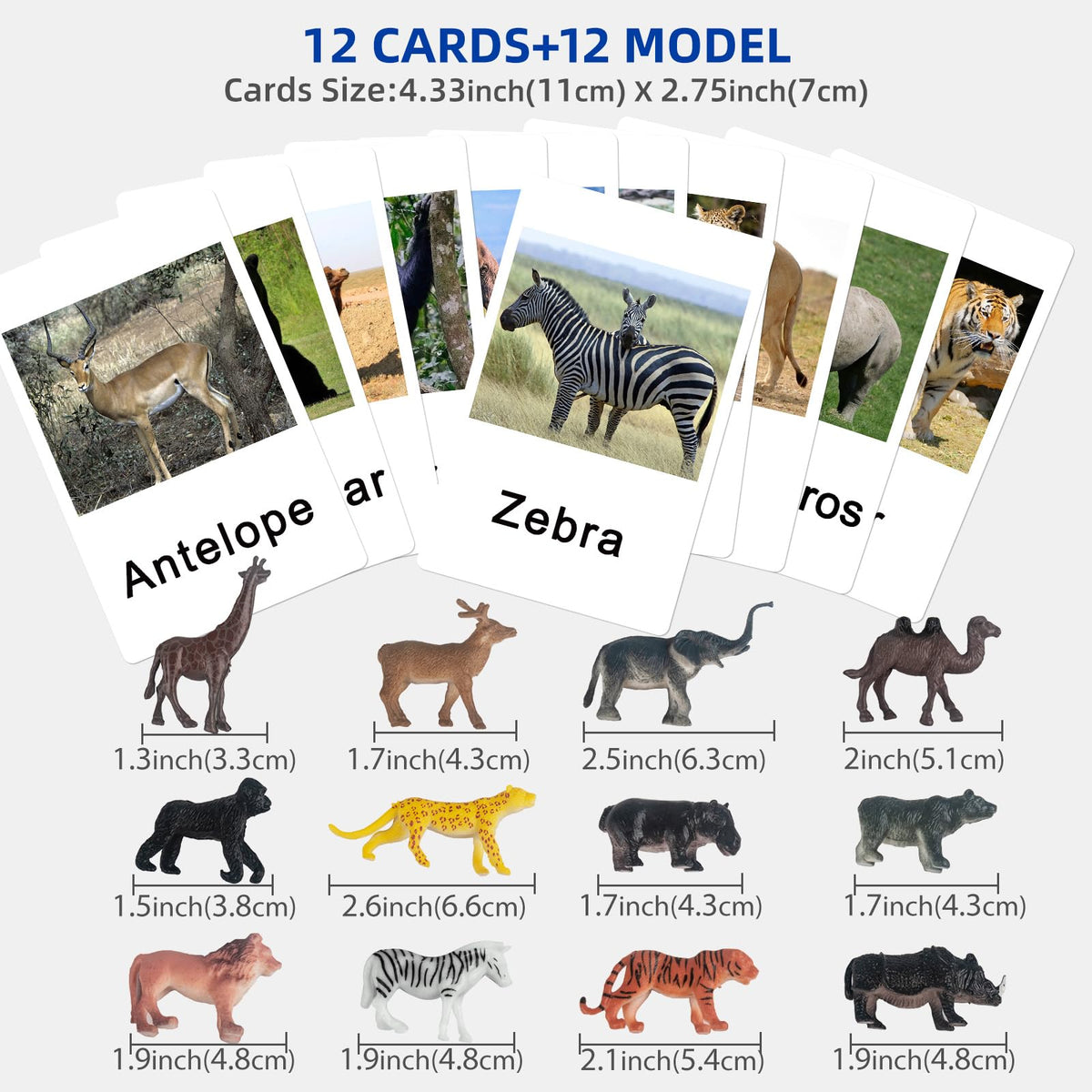 MEROCO Montessori Zoo Safari Match – 12 Cards & 12 Animal Figurines for Preschool Learning
