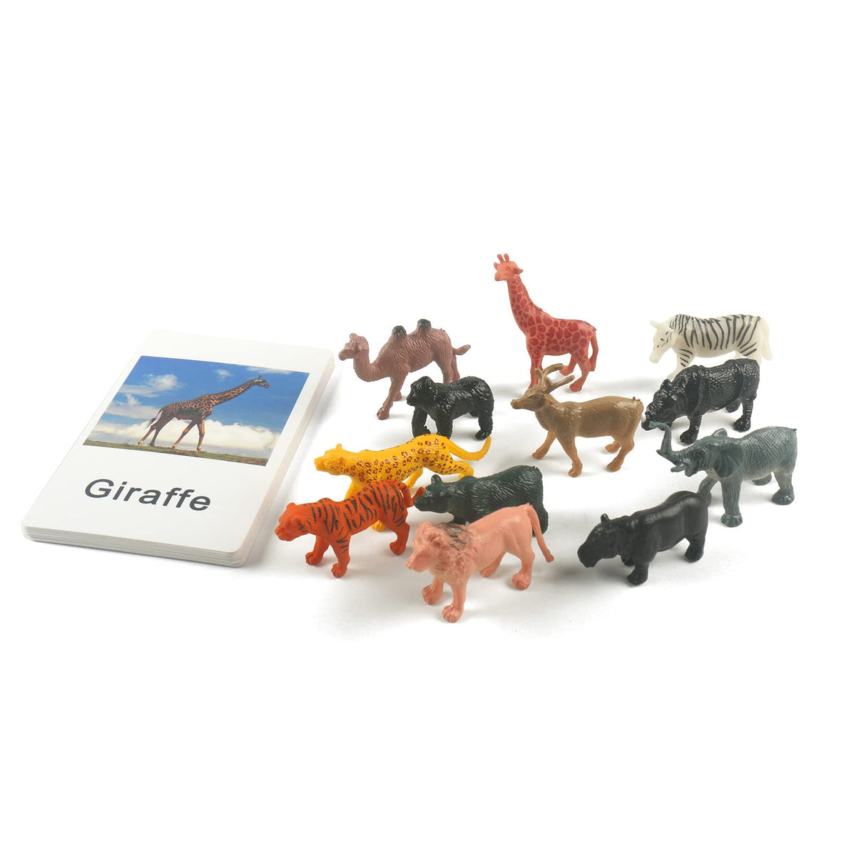 MEROCO Montessori Zoo Safari Match – 12 Cards & 12 Animal Figurines for Preschool Learning