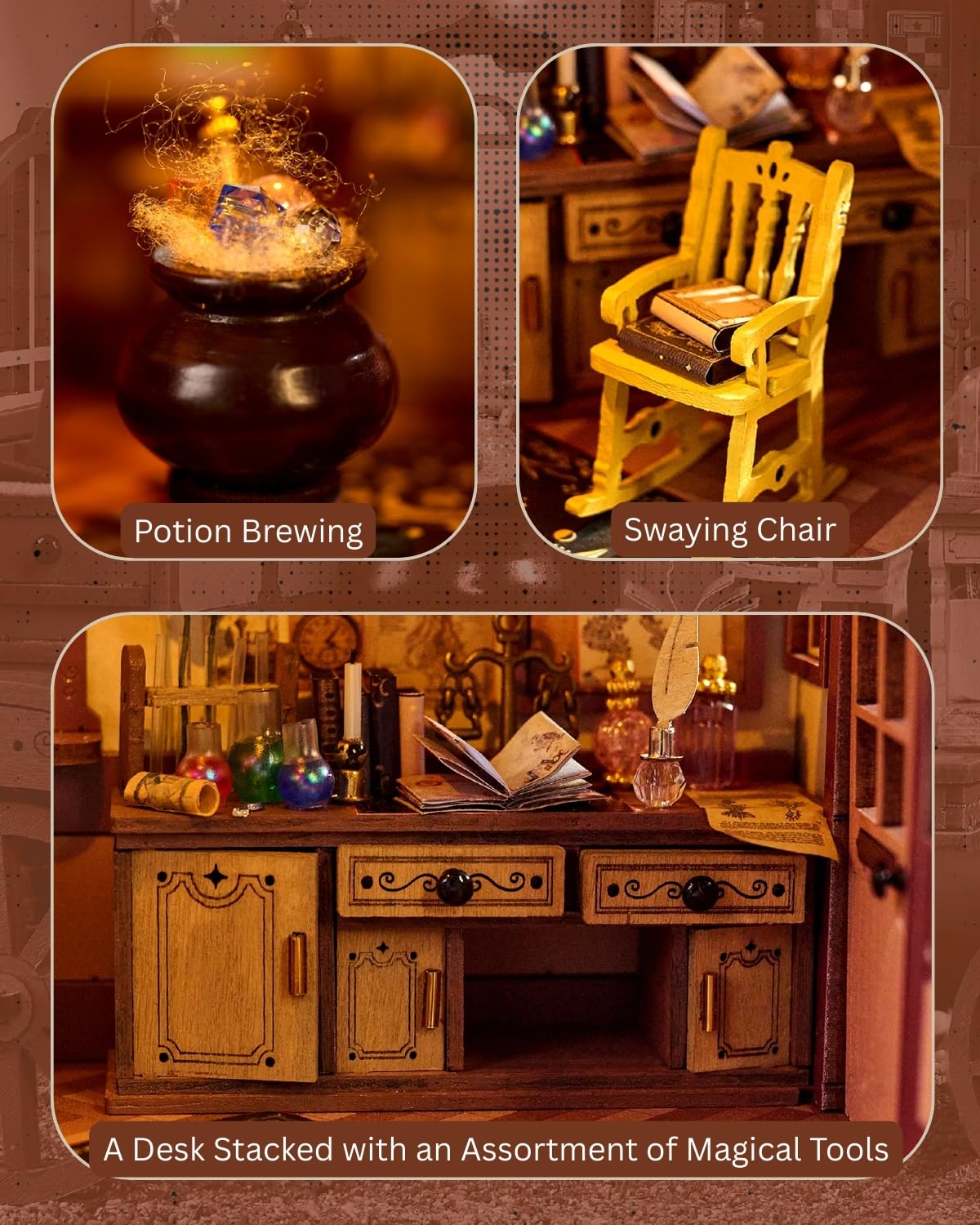Merrifete Traveling Magic Shop DIY Miniature Carriage Kit with LED Light | Wooden Dollhouse & 3D Puzzle