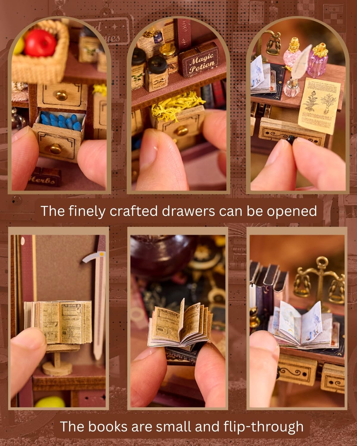 Merrifete Traveling Magic Shop DIY Miniature Carriage Kit with LED Light | Wooden Dollhouse & 3D Puzzle