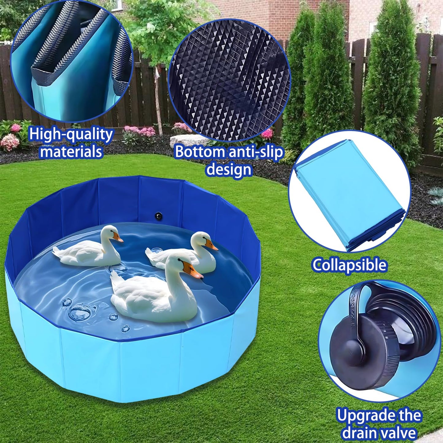 Merrisport Upgraded Large Duck Pool 39x12 in – Foldable, Durable PVC Pet Pool