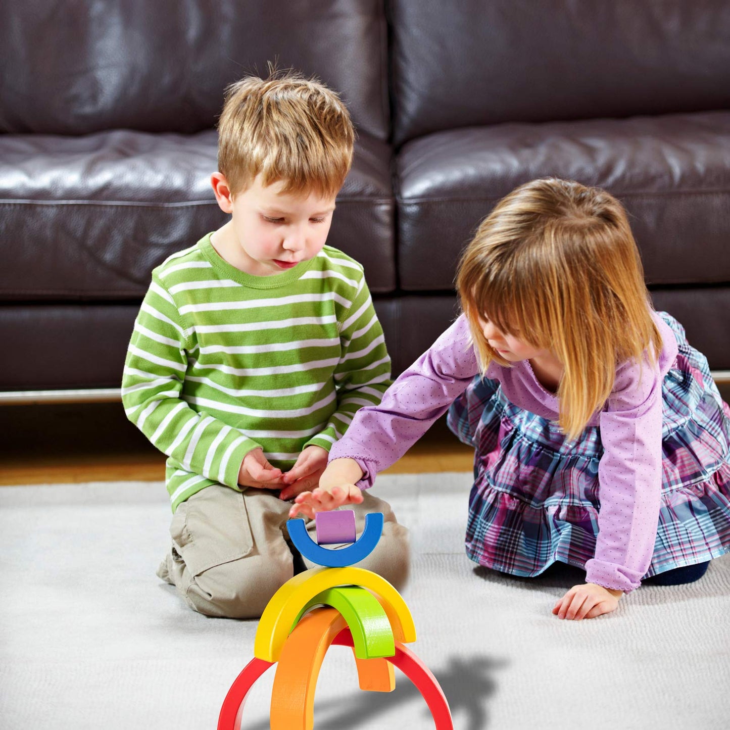 MERRYHEART Wooden Rainbow Stacking Toy – 6-Piece Montessori Arches for Toddlers & Kids