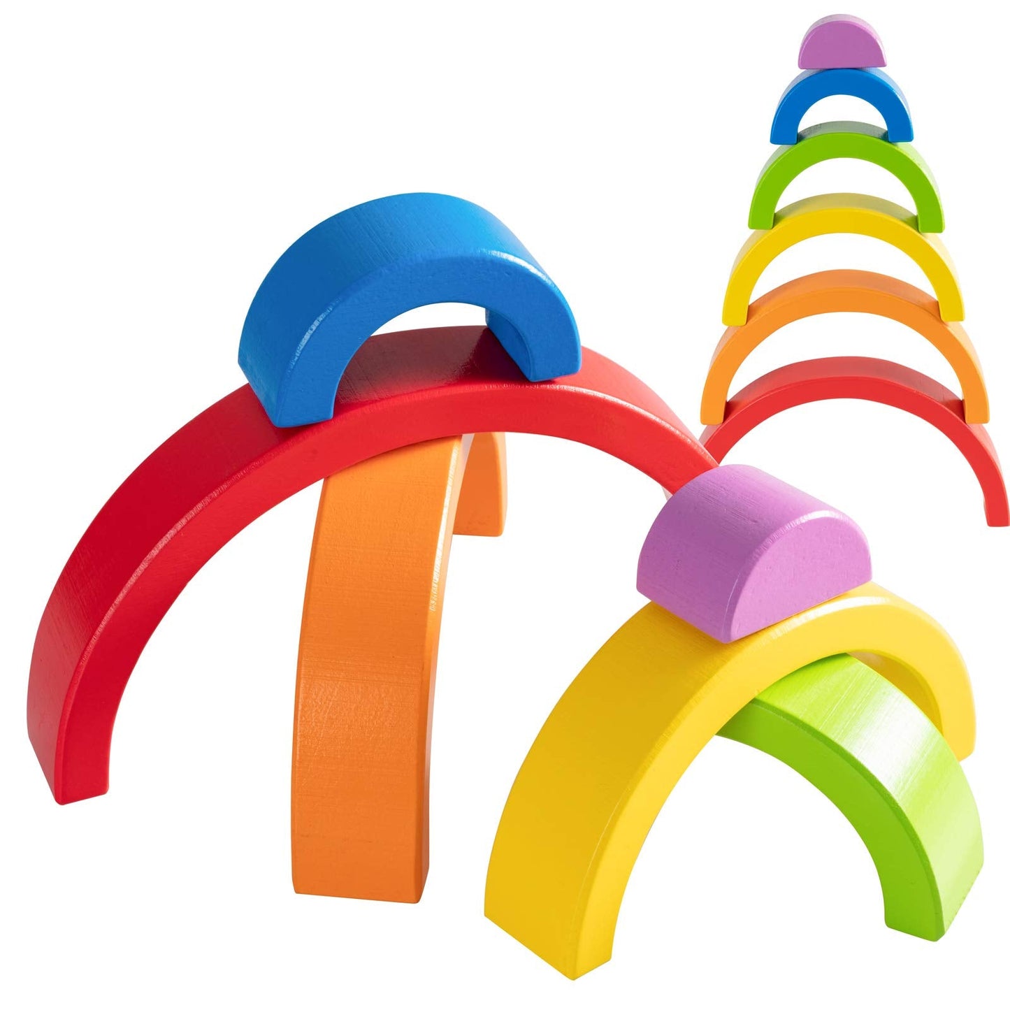 MERRYHEART Wooden Rainbow Stacking Toy – 6-Piece Montessori Arches for Toddlers & Kids