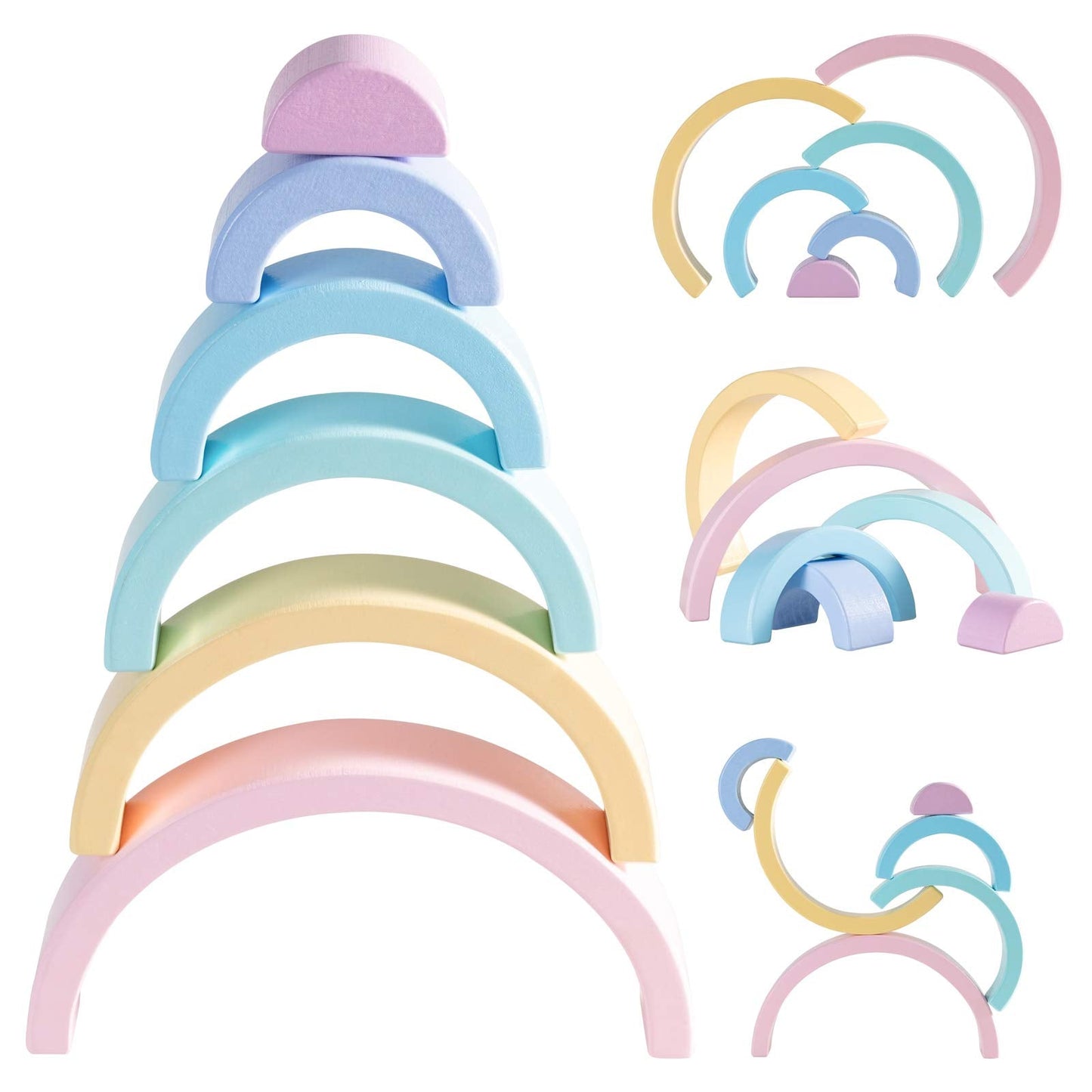 MERRYHEART Wooden Rainbow Stacking Toy – Pastel 6-Piece Montessori Toy for Toddlers