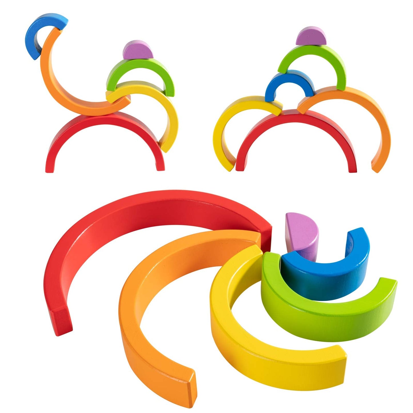MERRYHEART Wooden Rainbow Stacking Toy – 6-Piece Montessori Arches for Toddlers & Kids