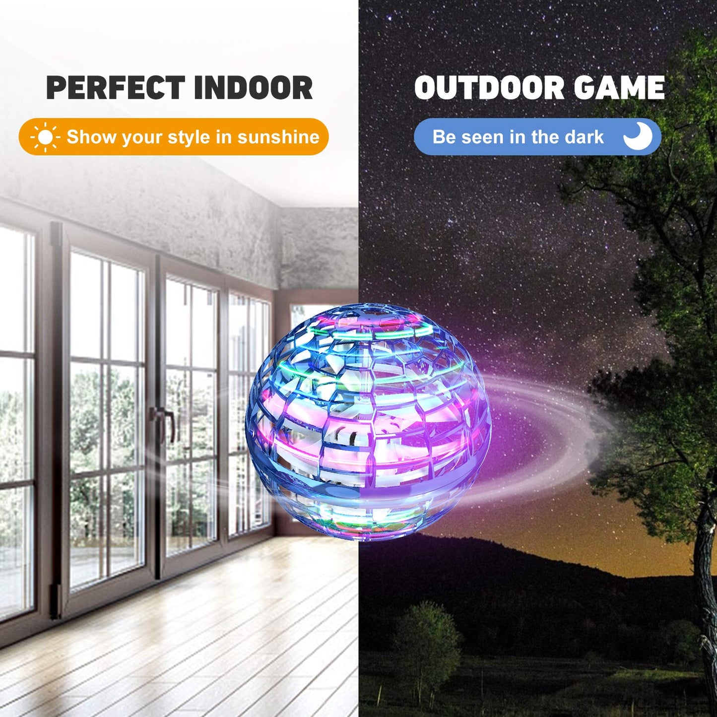 MERRYHOME Flying Orb Ball Toys | 360° Hand-Controlled Drone Orbit for Kids 6+ (Blue)