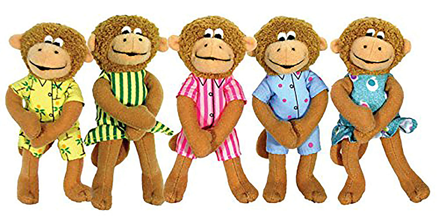 MerryMakers Five Little Monkeys Finger Puppet Playset, Set of 5, 5-Inch Puppets