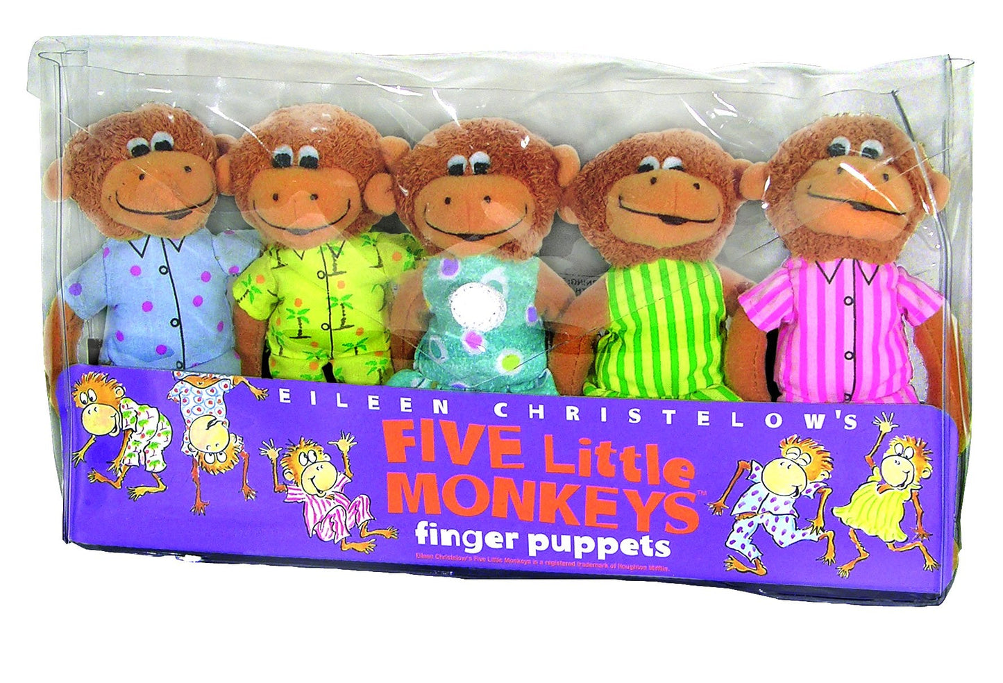 MerryMakers Five Little Monkeys Finger Puppet Playset, Set of 5, 5-Inch Puppets