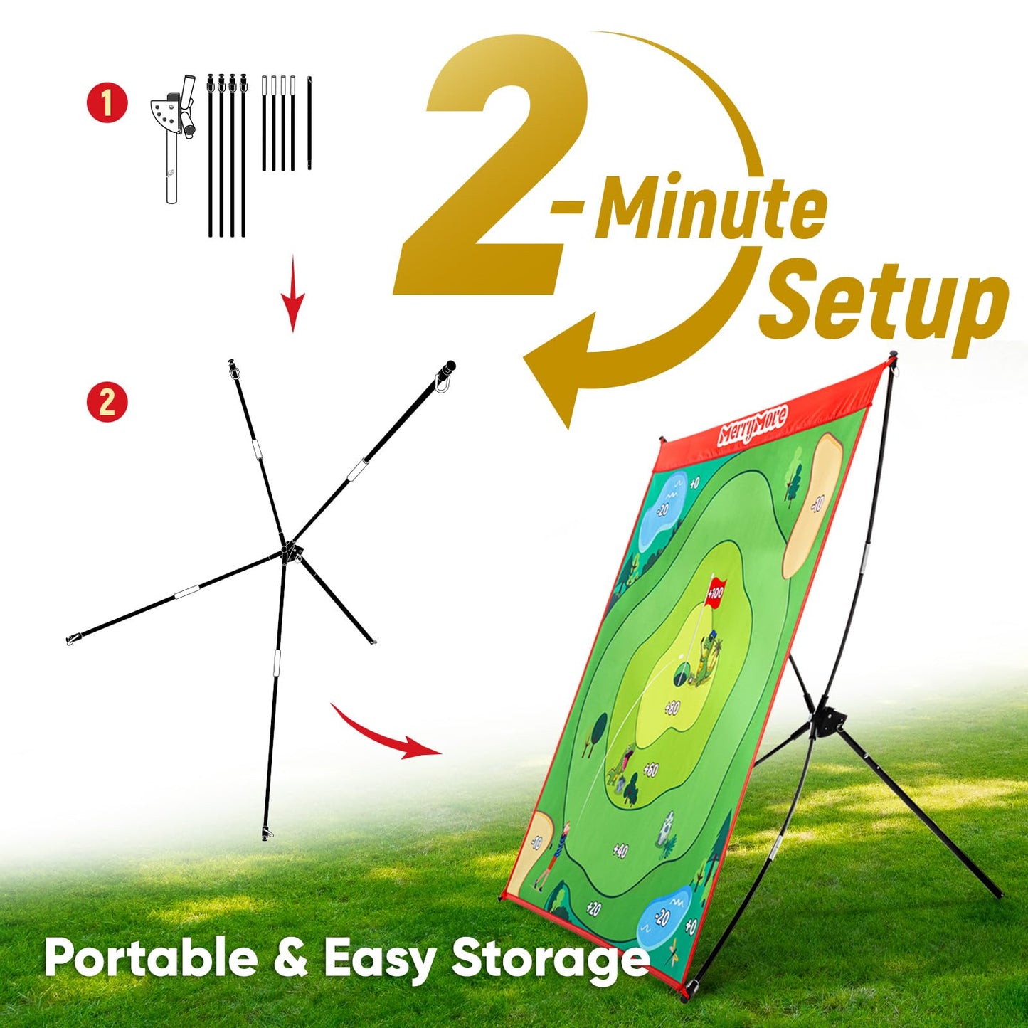 MerryMove Golf Chipping Game Set – Portable 6-Angle Adjustable Practice Mat + 20 Sticky Balls (Clubs Not Included)