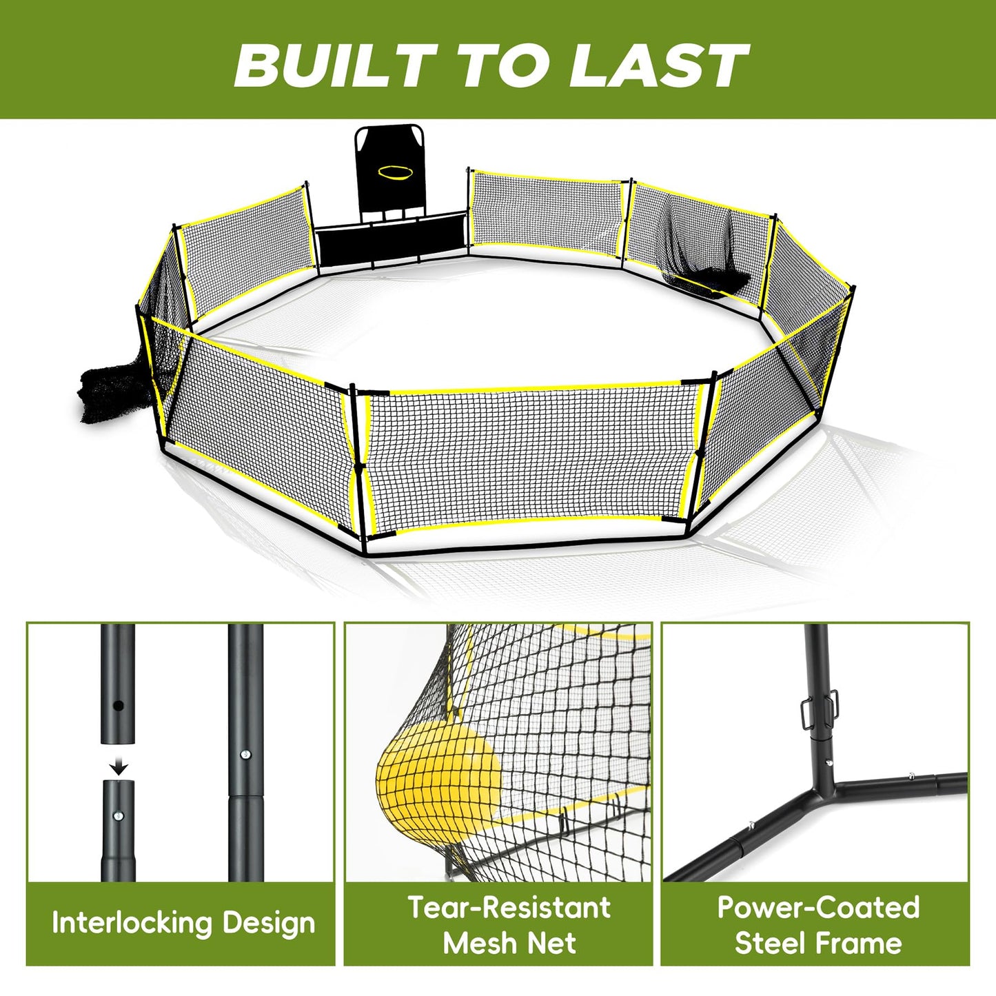 MerryMove 15FT 3-in-1 Gaga Ball Pit with Hoop & Goals | Portable Outdoor Play System