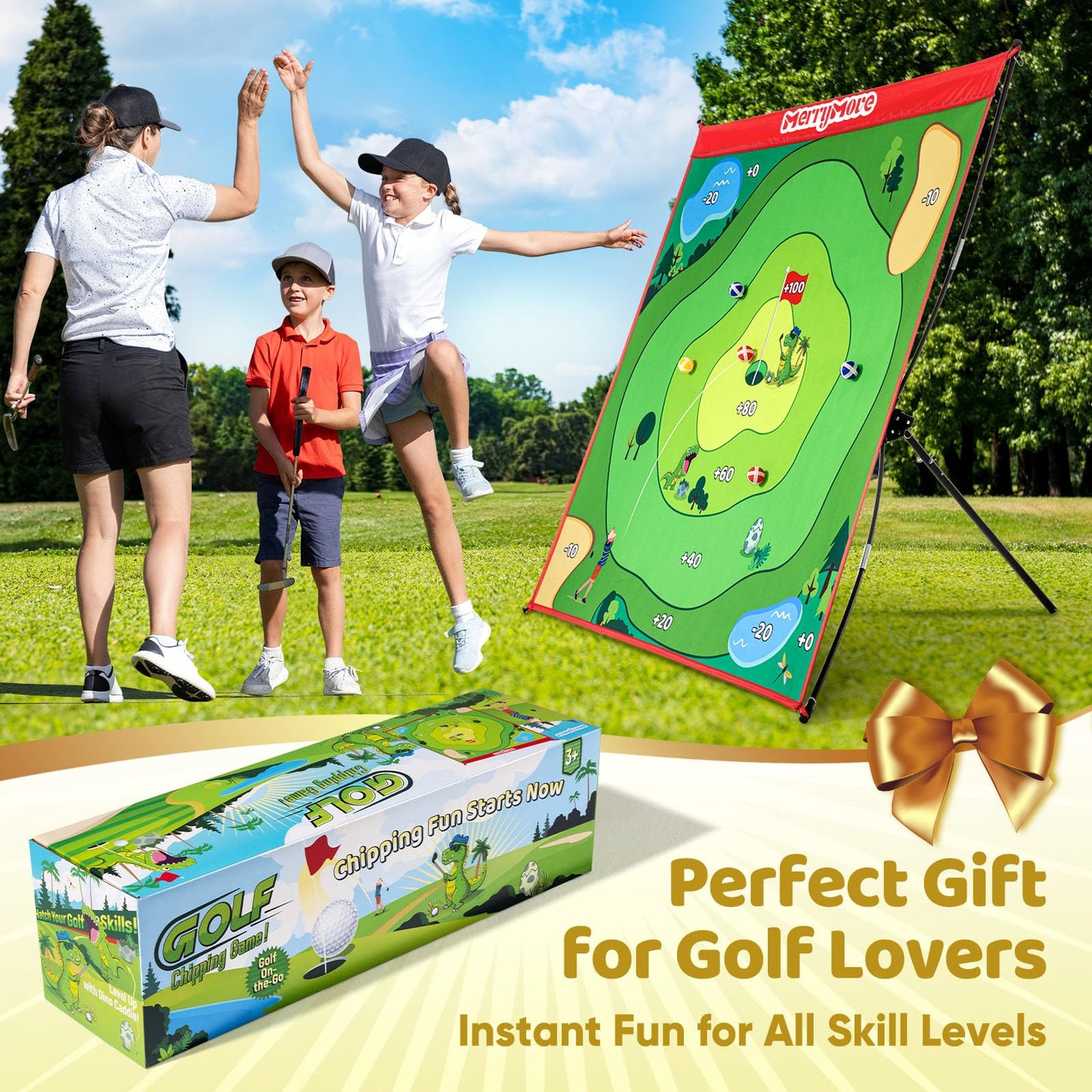 MerryMove Golf Chipping Game Set – Portable 6-Angle Adjustable Practice Mat + 20 Sticky Balls (Clubs Not Included)