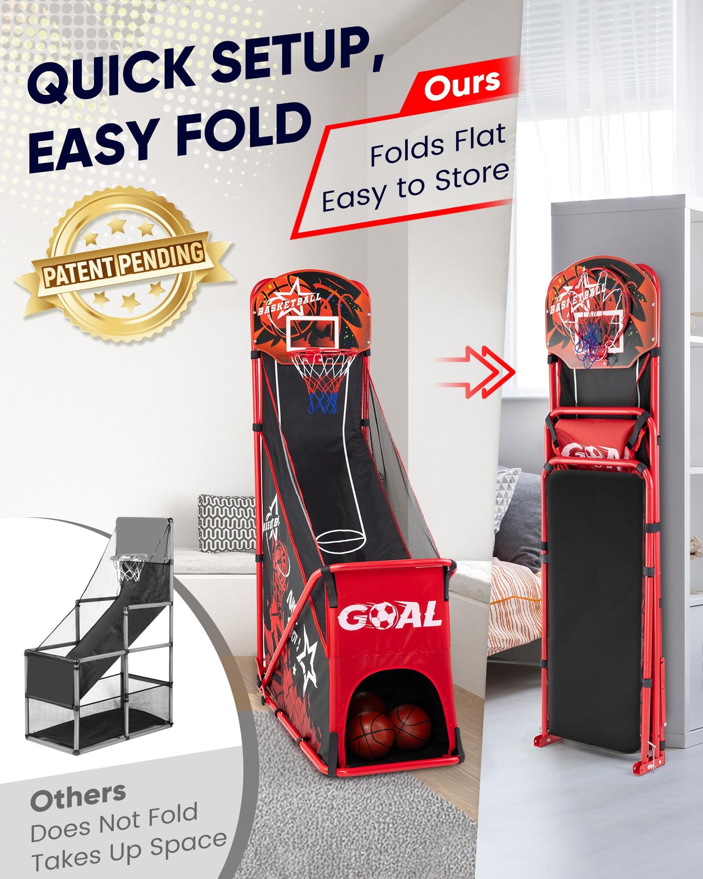 MerryMove 2-in-1 Basketball Arcade & Soccer Goal Set — Foldable Indoor/Outdoor Toy for Ages 3–12