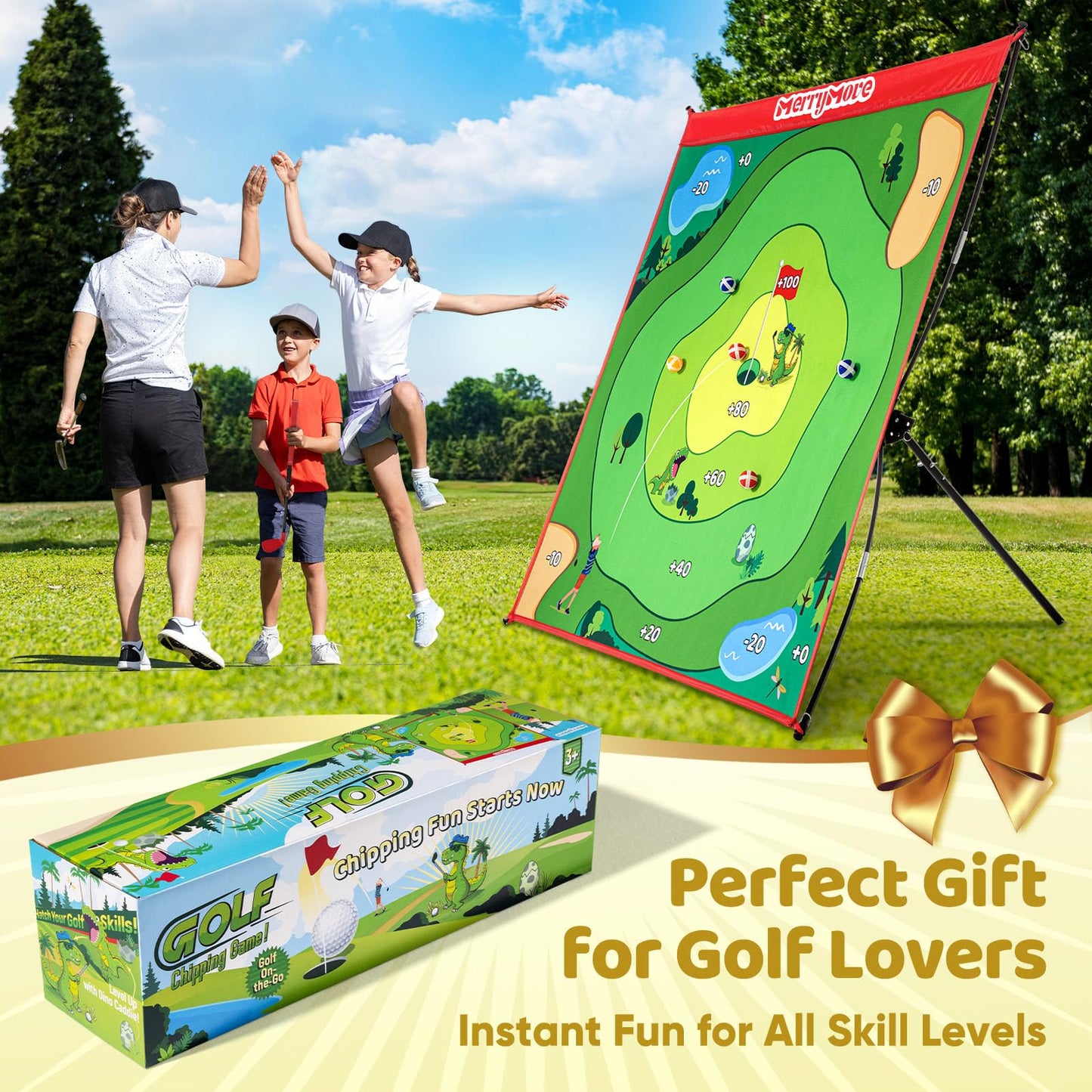 MerryMove Golf Chipping Game Set – Large Mat, Adjustable Club, 20 Sticky Balls