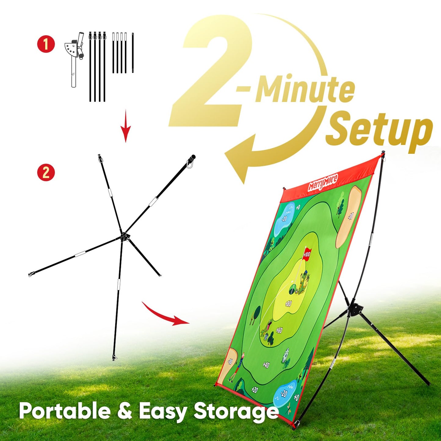 MerryMove Golf Chipping Game Set – Large Mat, Adjustable Club, 20 Sticky Balls