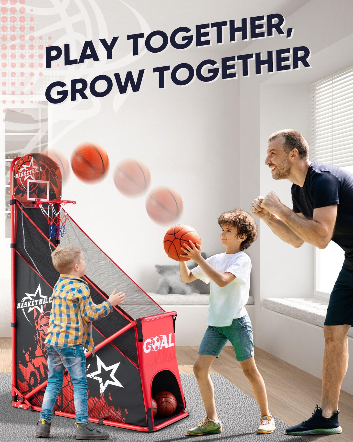 MerryMove 2-in-1 Basketball Arcade & Soccer Goal Set — Foldable Indoor/Outdoor Toy for Ages 3–12