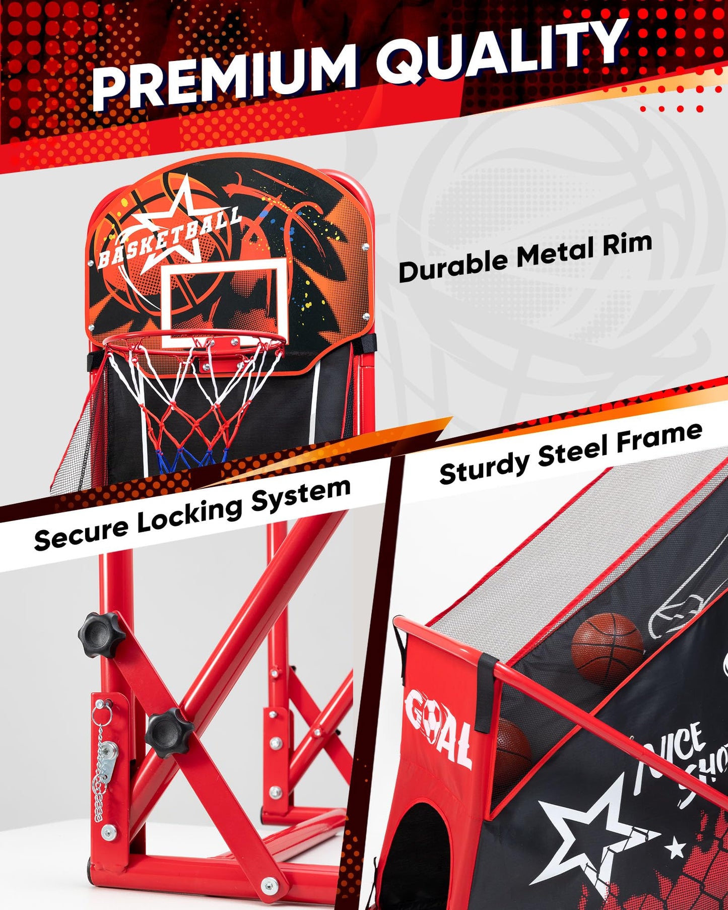 MerryMove 2-in-1 Basketball Arcade & Soccer Goal Set — Foldable Indoor/Outdoor Toy for Ages 3–12
